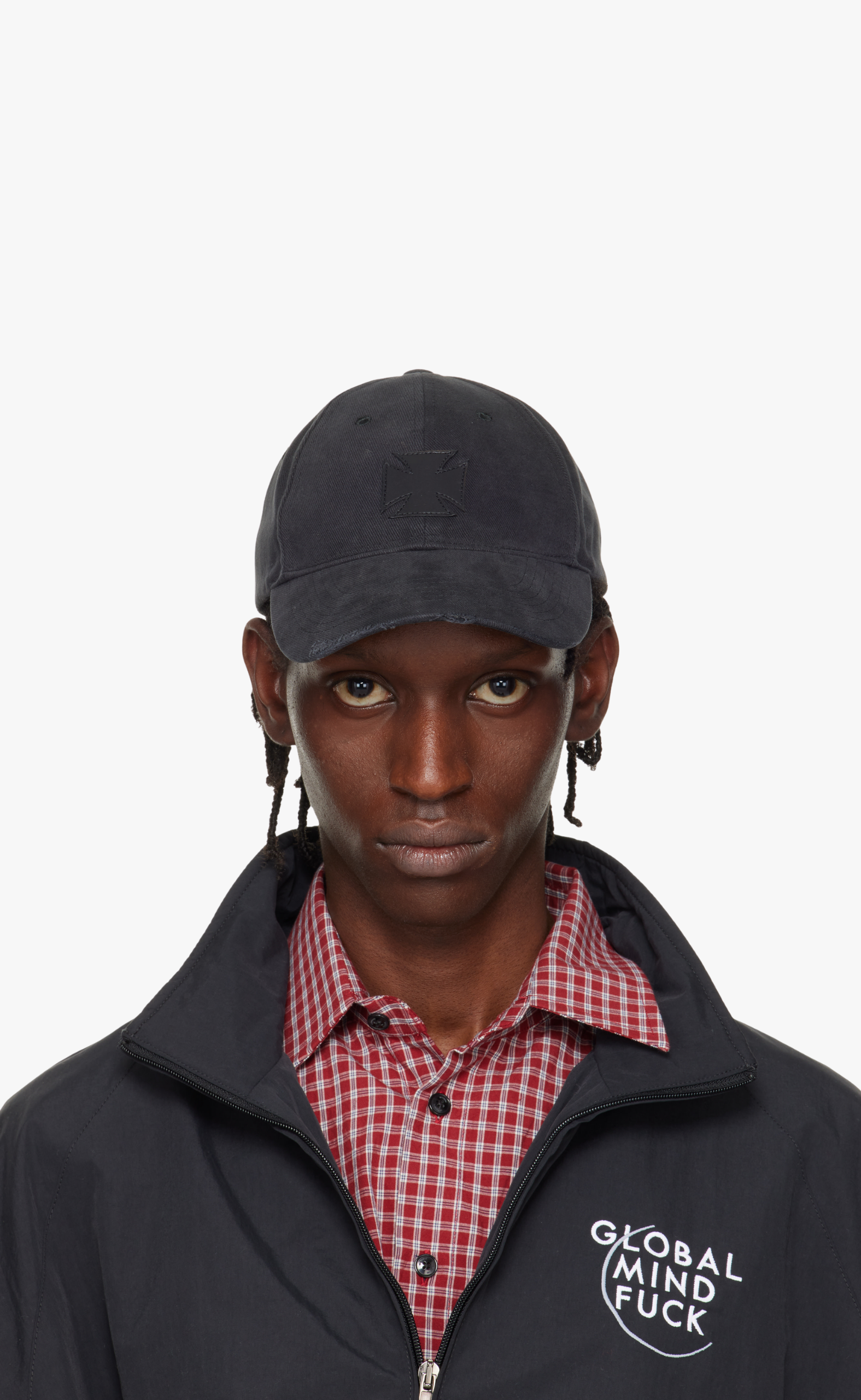 LEATHER BIKER CROSS BLACK HAT