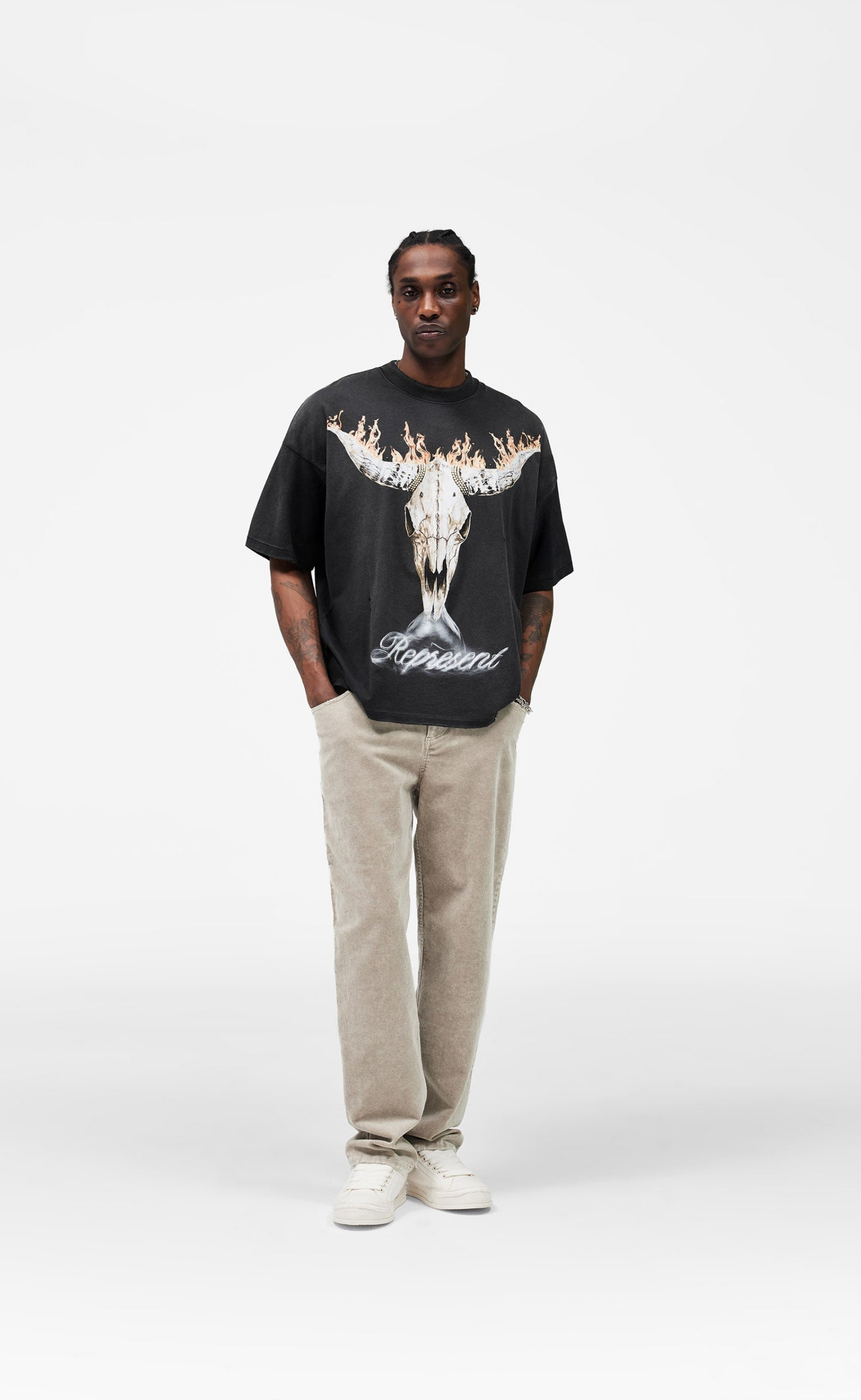 BRITISH COWBOYS STAINED BLACK T-SHIRT