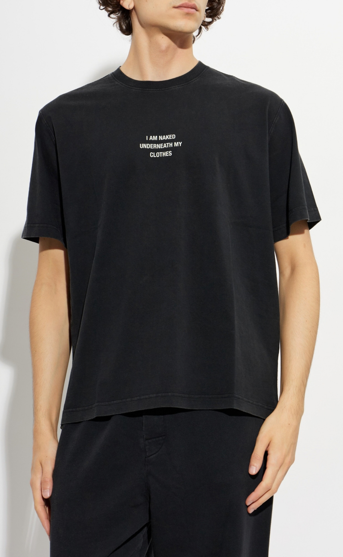 I AM NAKED UNDER MY CLOTHES REGULAR FIT WASHED BLACK T-SHIRT