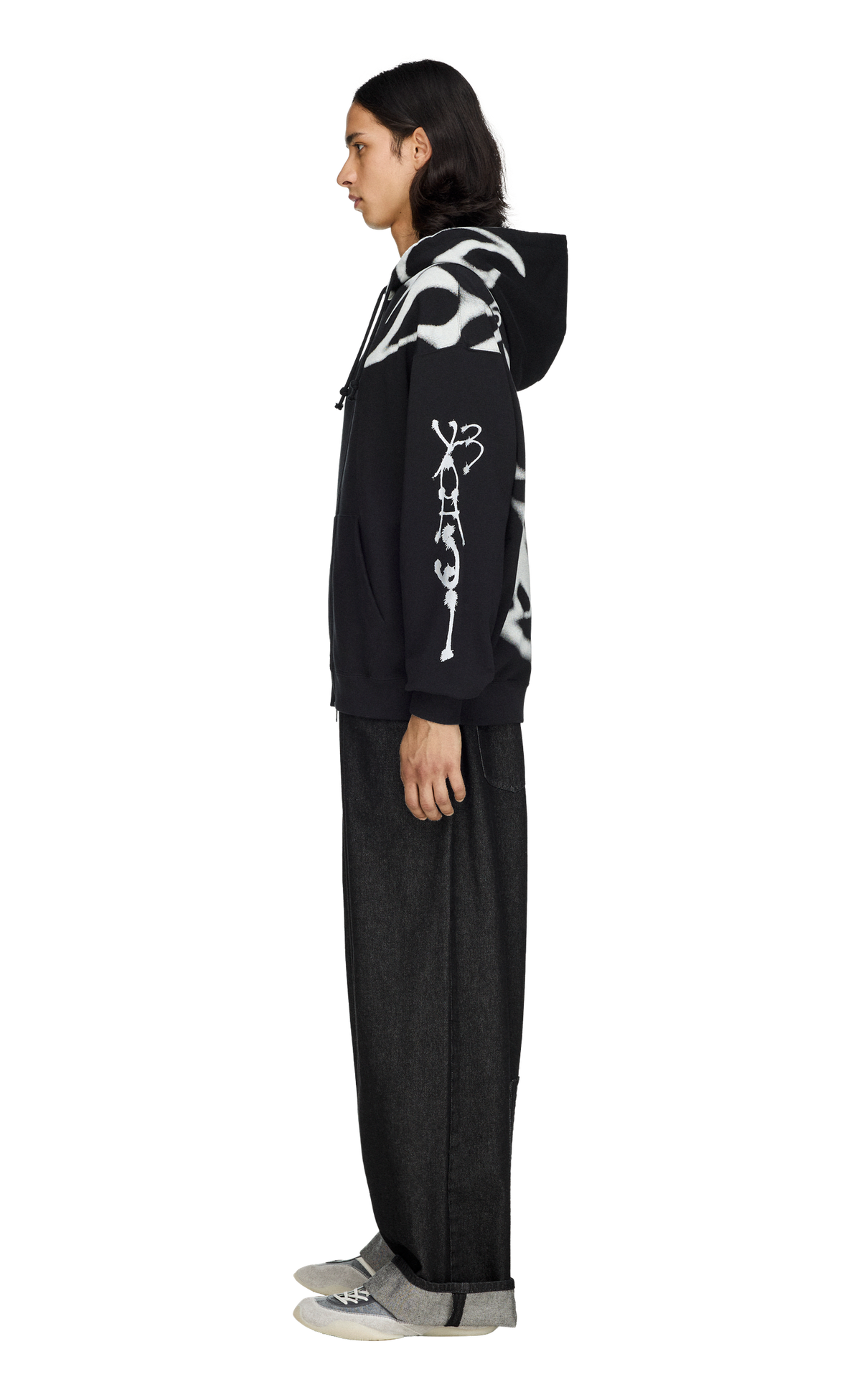 Y-3 CHITO GRAPHIC FRENCH TERRY ZIP BLACK HOODIE