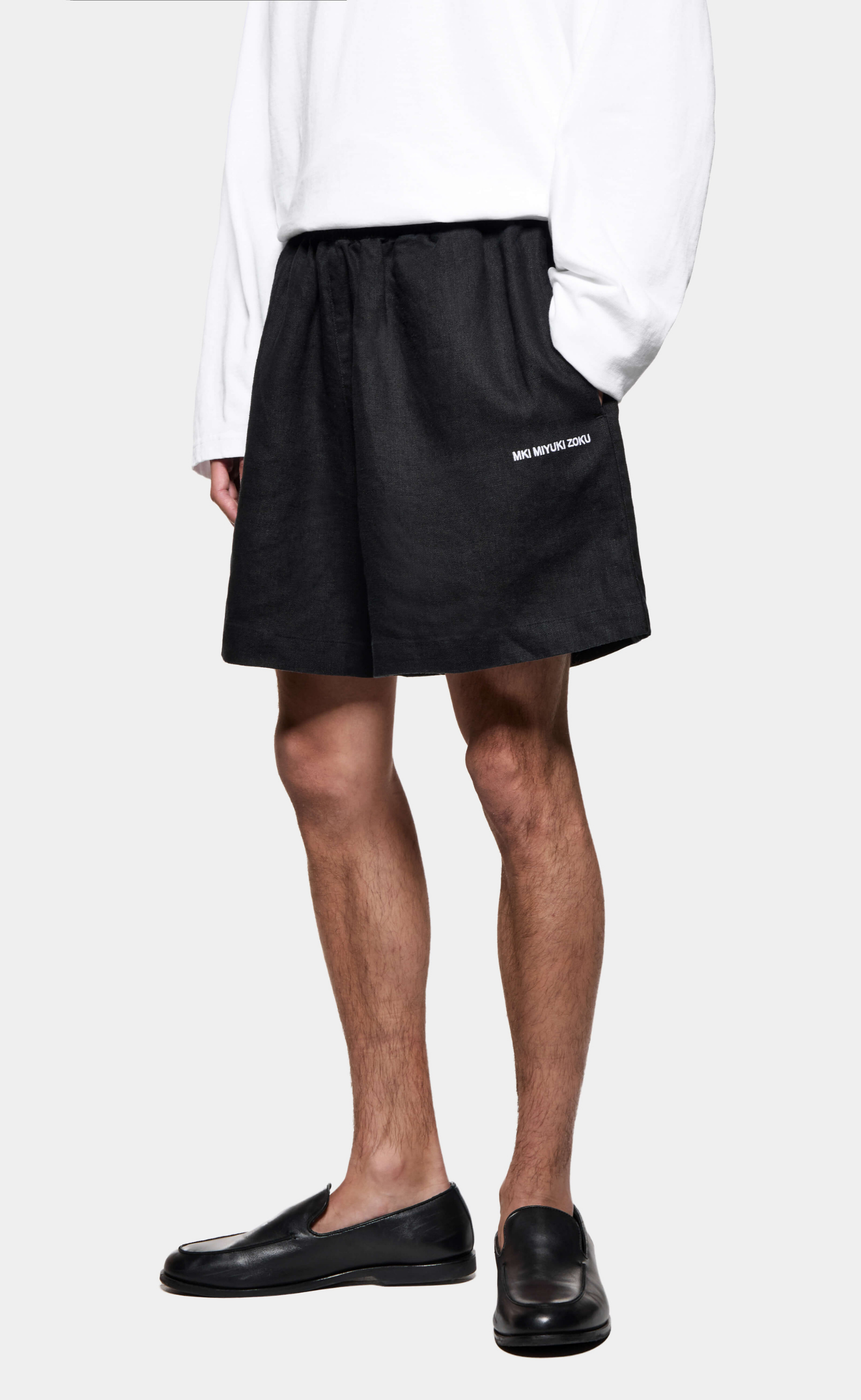 LINEN WIDE LEG BLACK SHORTS