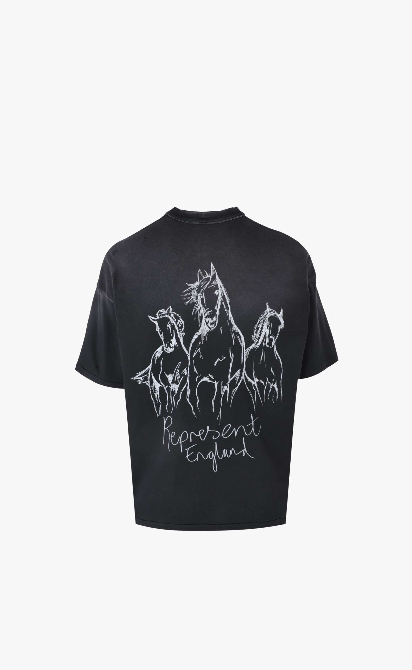 HAND DRAWN THOROUGHBRED HORSE AGED BLACK T-SHIRT