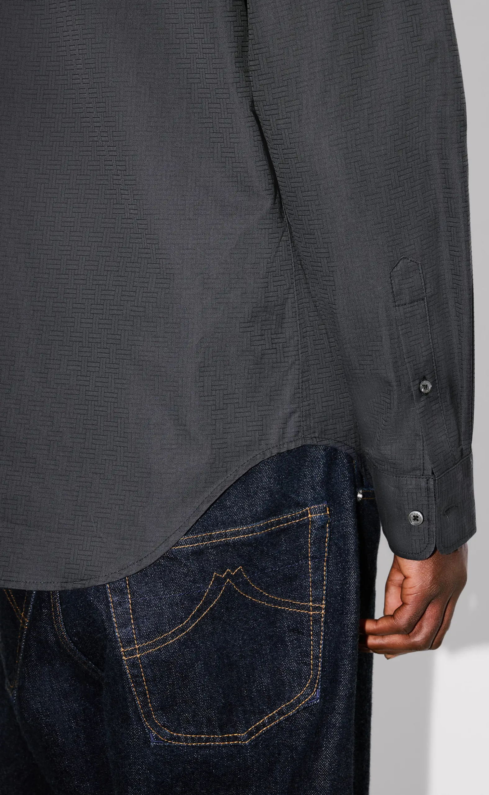 KENZO WEAVE SLIM FIT BLACK SHIRT