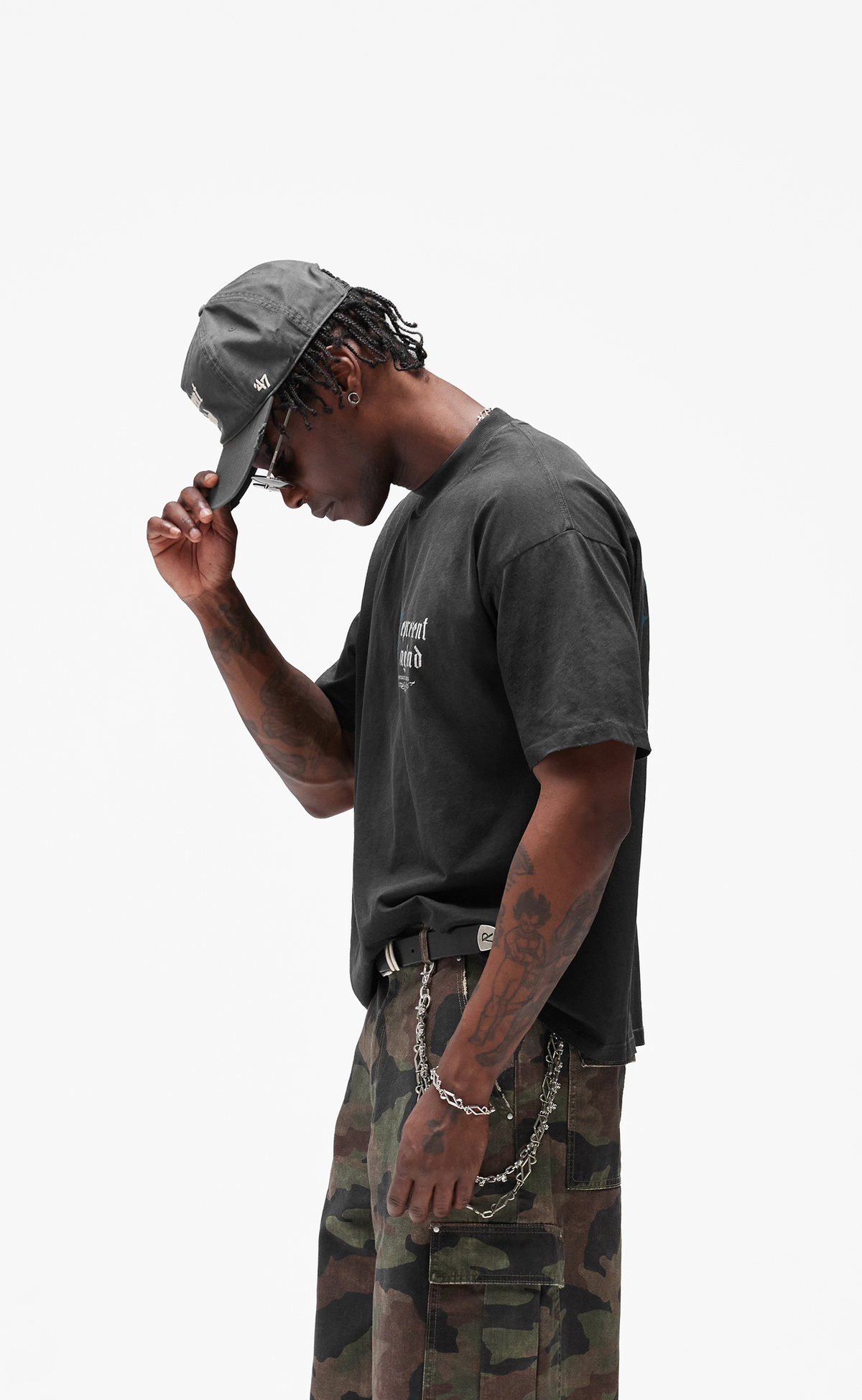 PRIVATE MEMBERS STAINED BLACK T-SHIRT