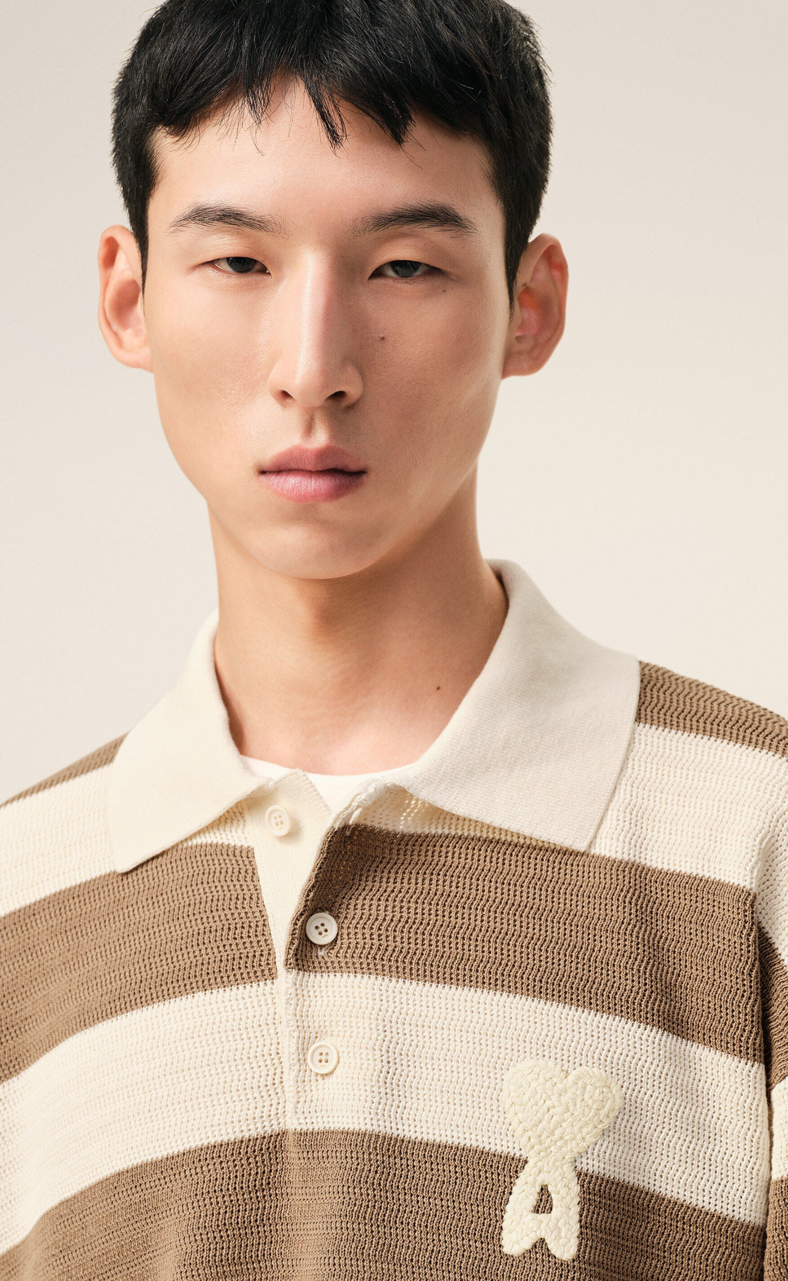 COTTON AMI DE COEUR CREAM CARBON POLO T-SHIRT