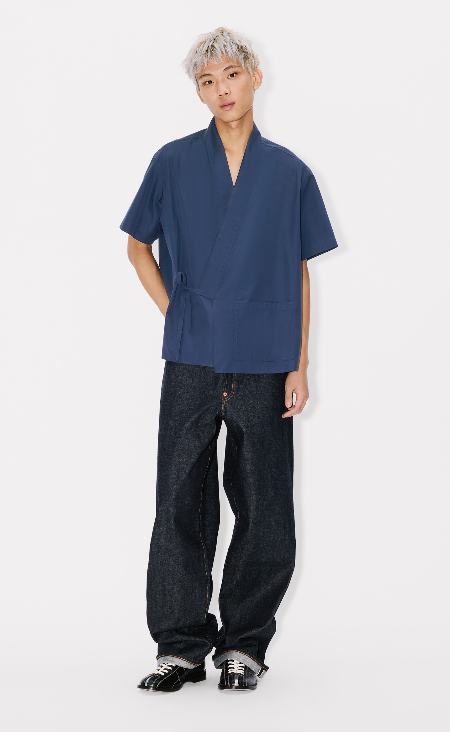 KIMONO SHORT SLEEVE NAVY BLUE SHIRT