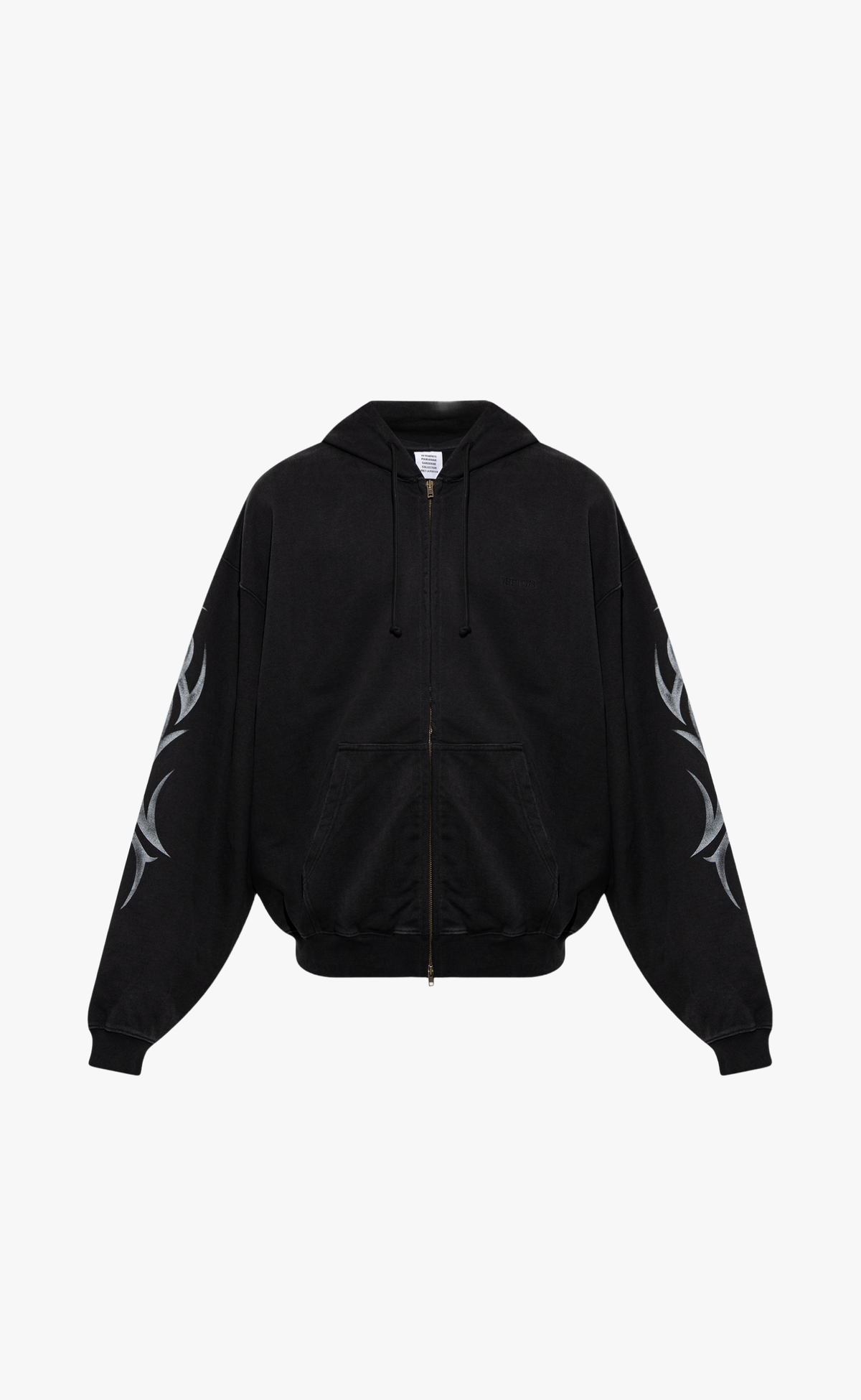 GRAFFITI TRIBAL ZIP WASHED BLACK HOODIE