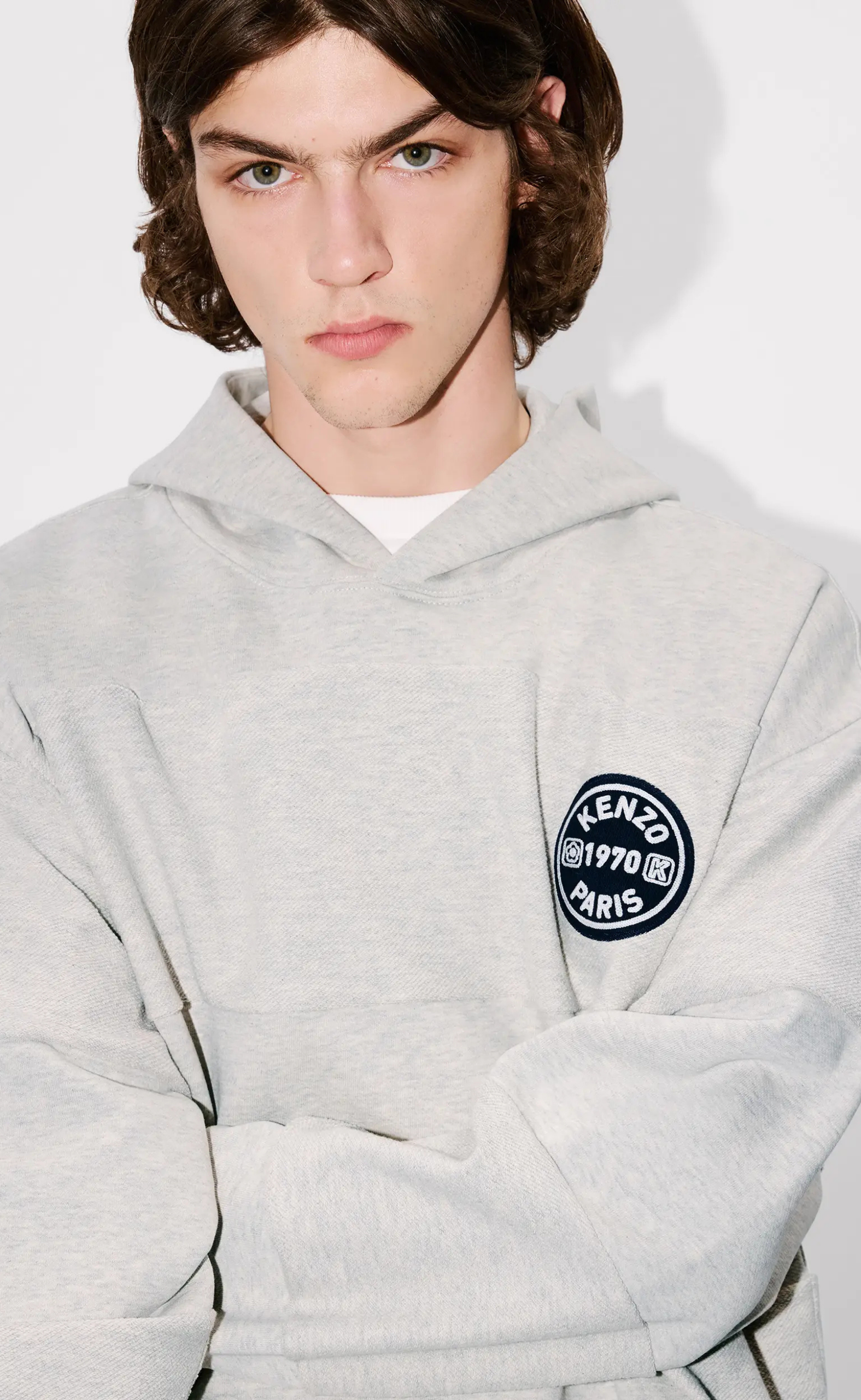 GOTS KENZO CITY EMBROIDERED OVERSIZE PALE GREY HOODIE