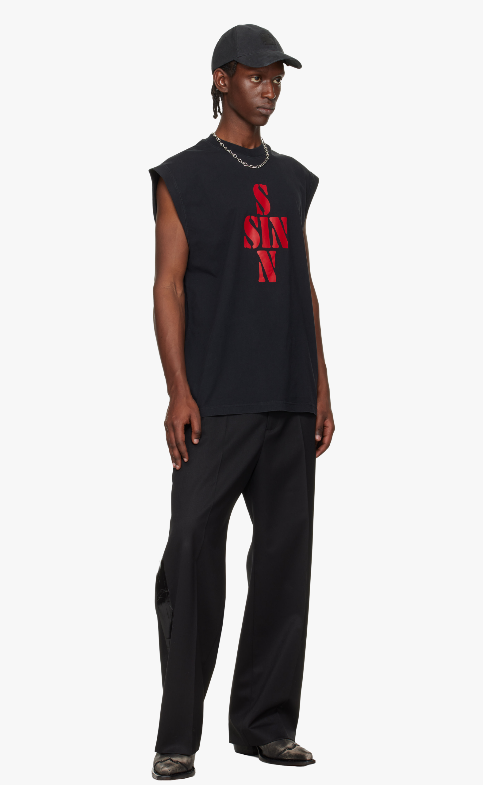 SIN BLACK SLEEVELESS T-SHIRT