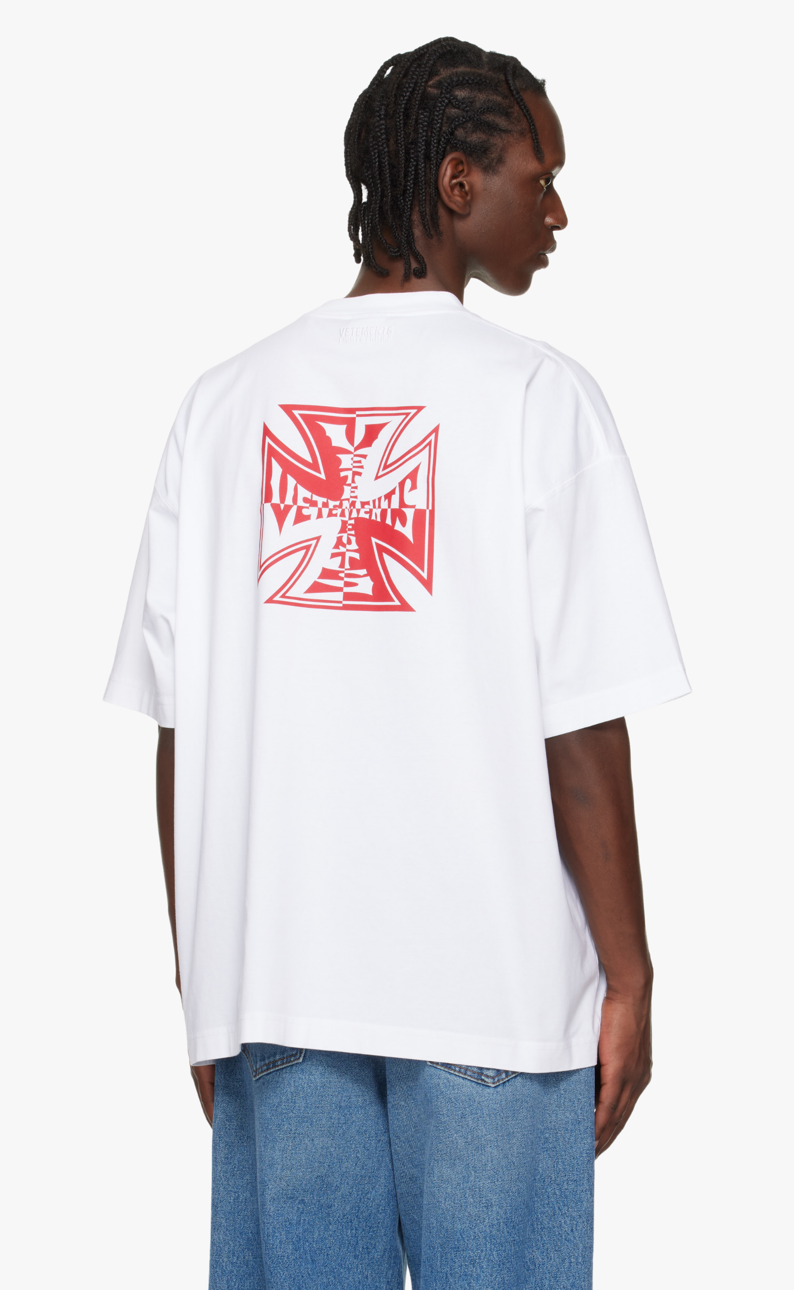 DOUBLE BIKER CROSS LOGO WHITE T-SHIRT