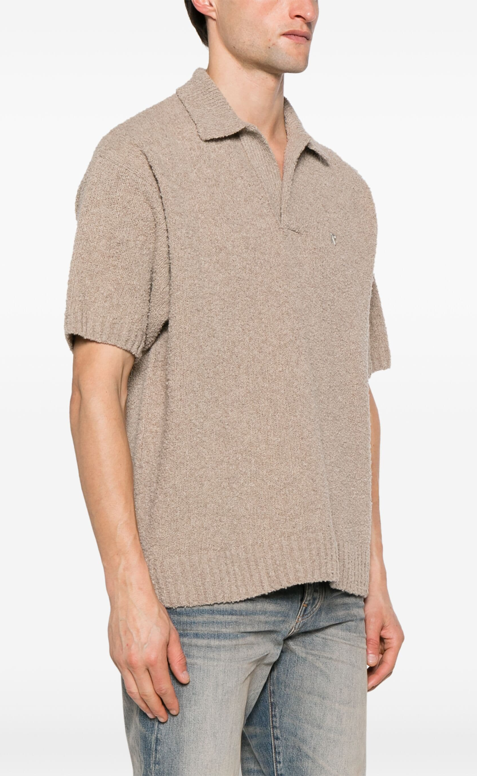 BOUCLE TEXTURED KNIT CASHMERE POLO T-SHIRT