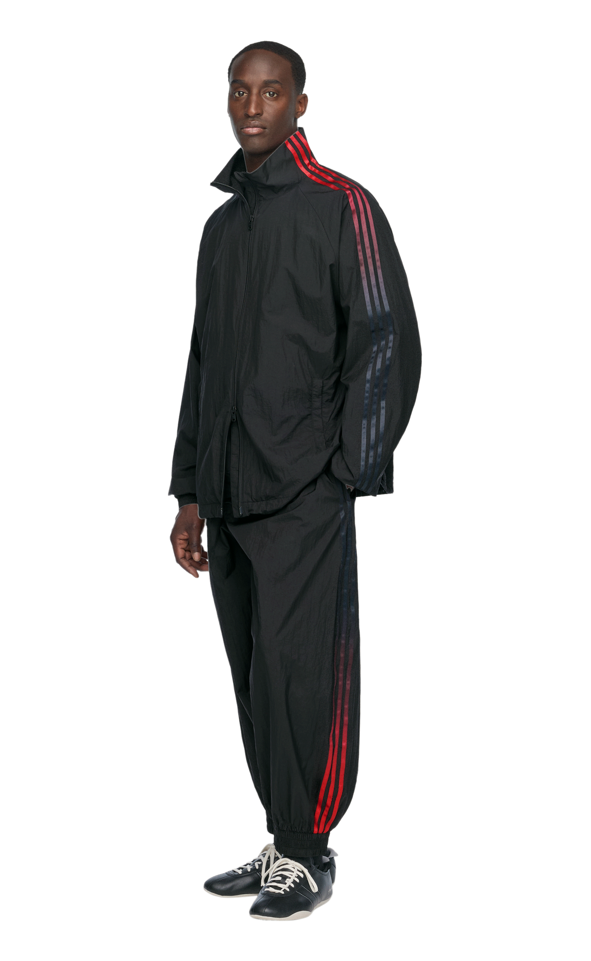 Y-3 GRADIENT 3 STRIPES NYLON TRACK TOP BLACK HOODIE