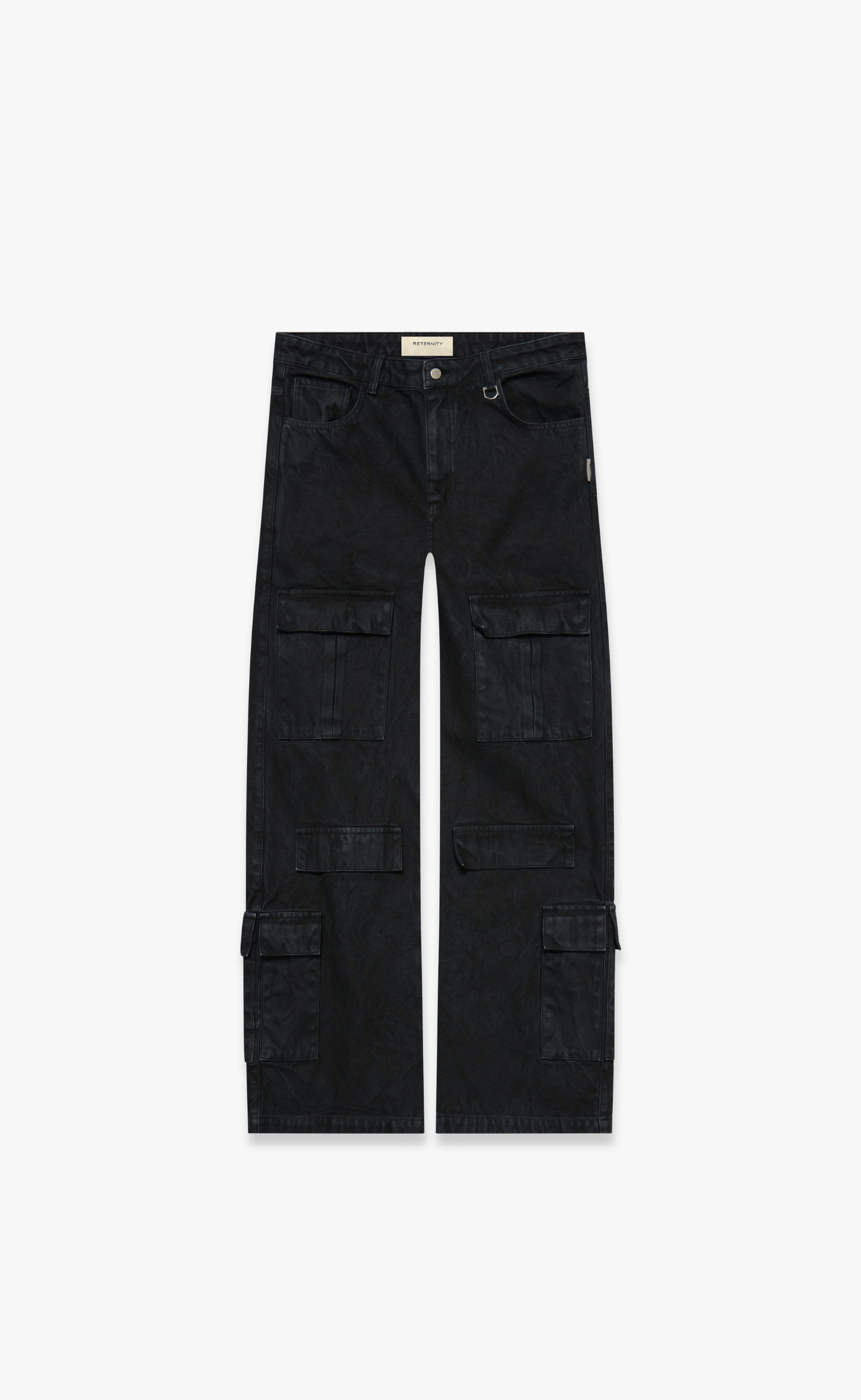 WRINKLED CANVAS CARGO BLACK PANTS