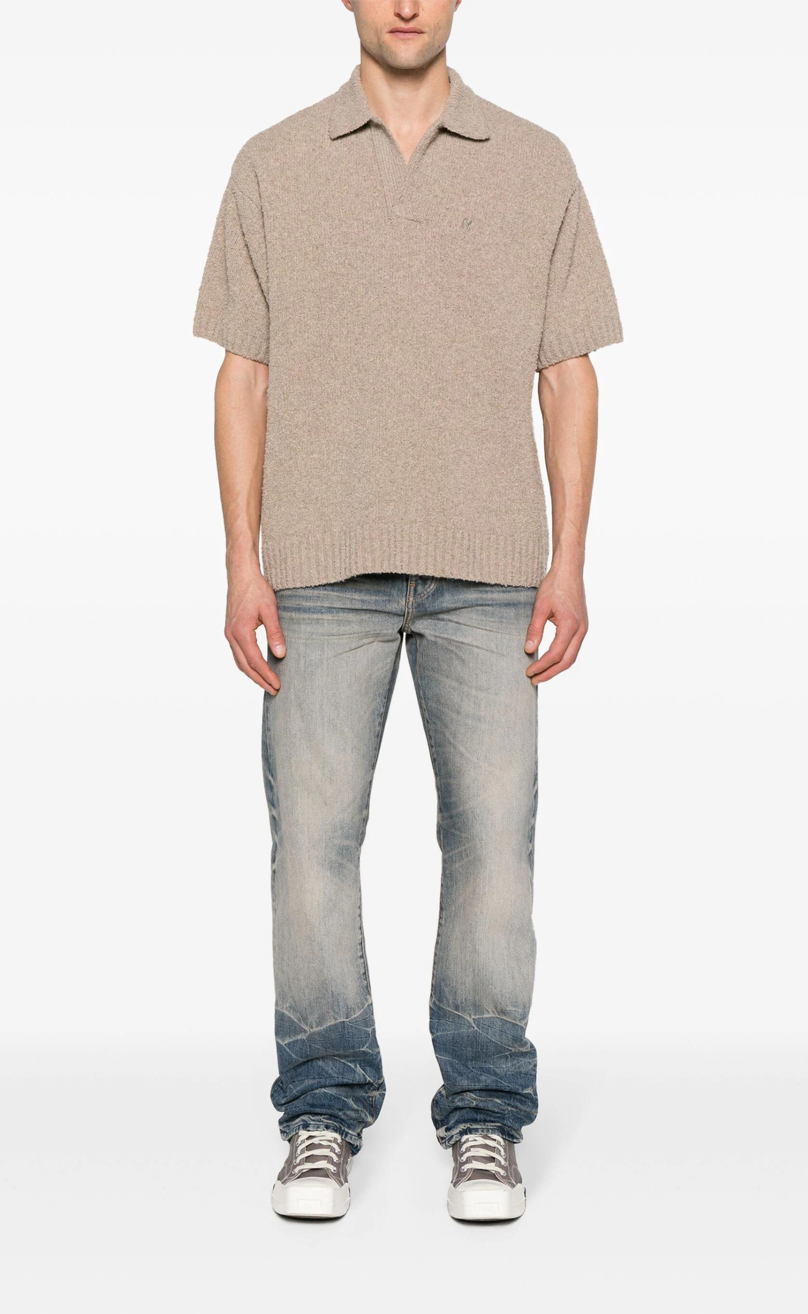 BOUCLE TEXTURED KNIT CASHMERE POLO T-SHIRT