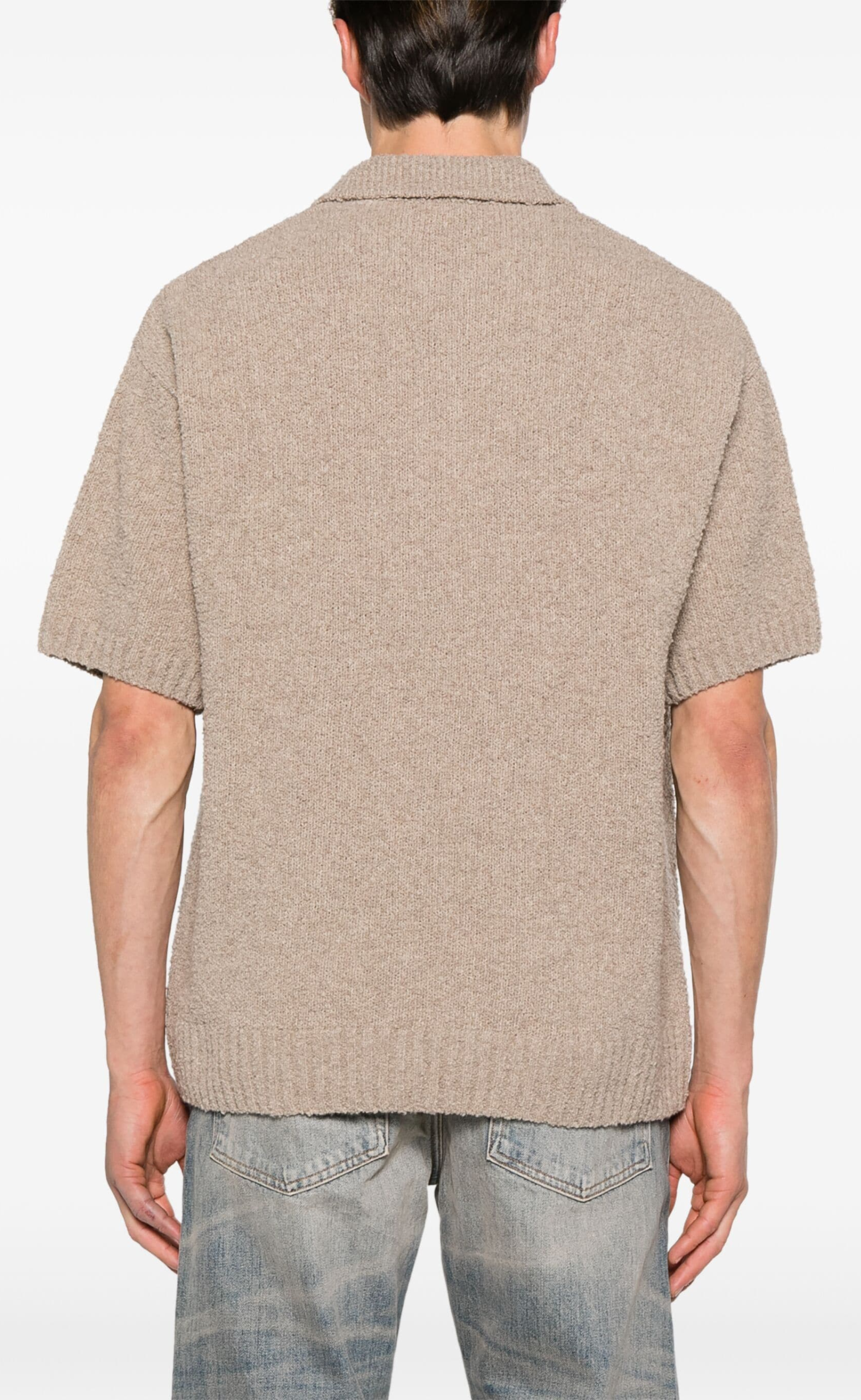 BOUCLE TEXTURED KNIT CASHMERE POLO T-SHIRT