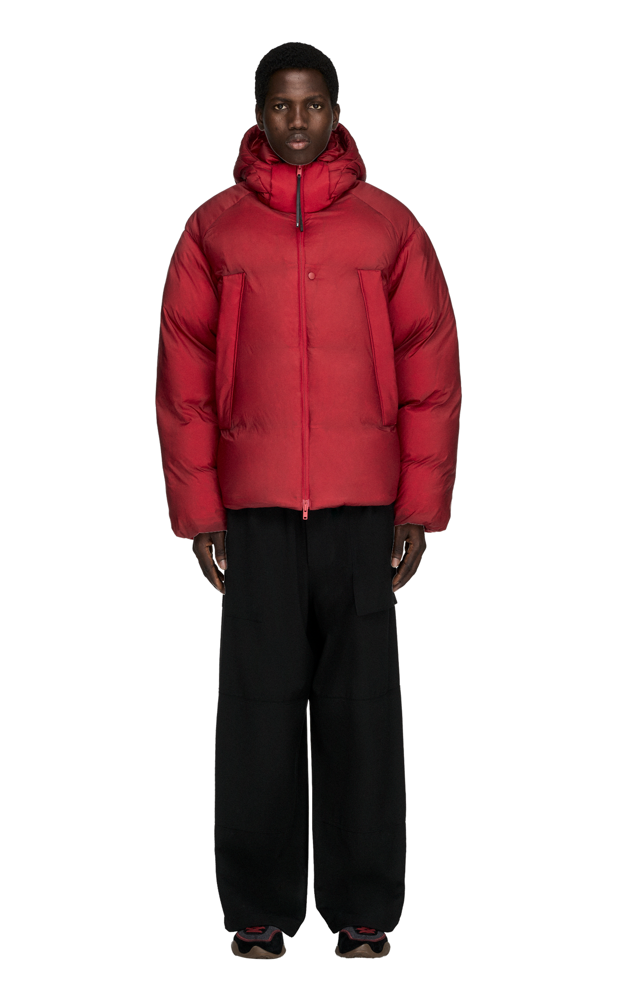 Y-3 HOODED PUFFER RED JACKET