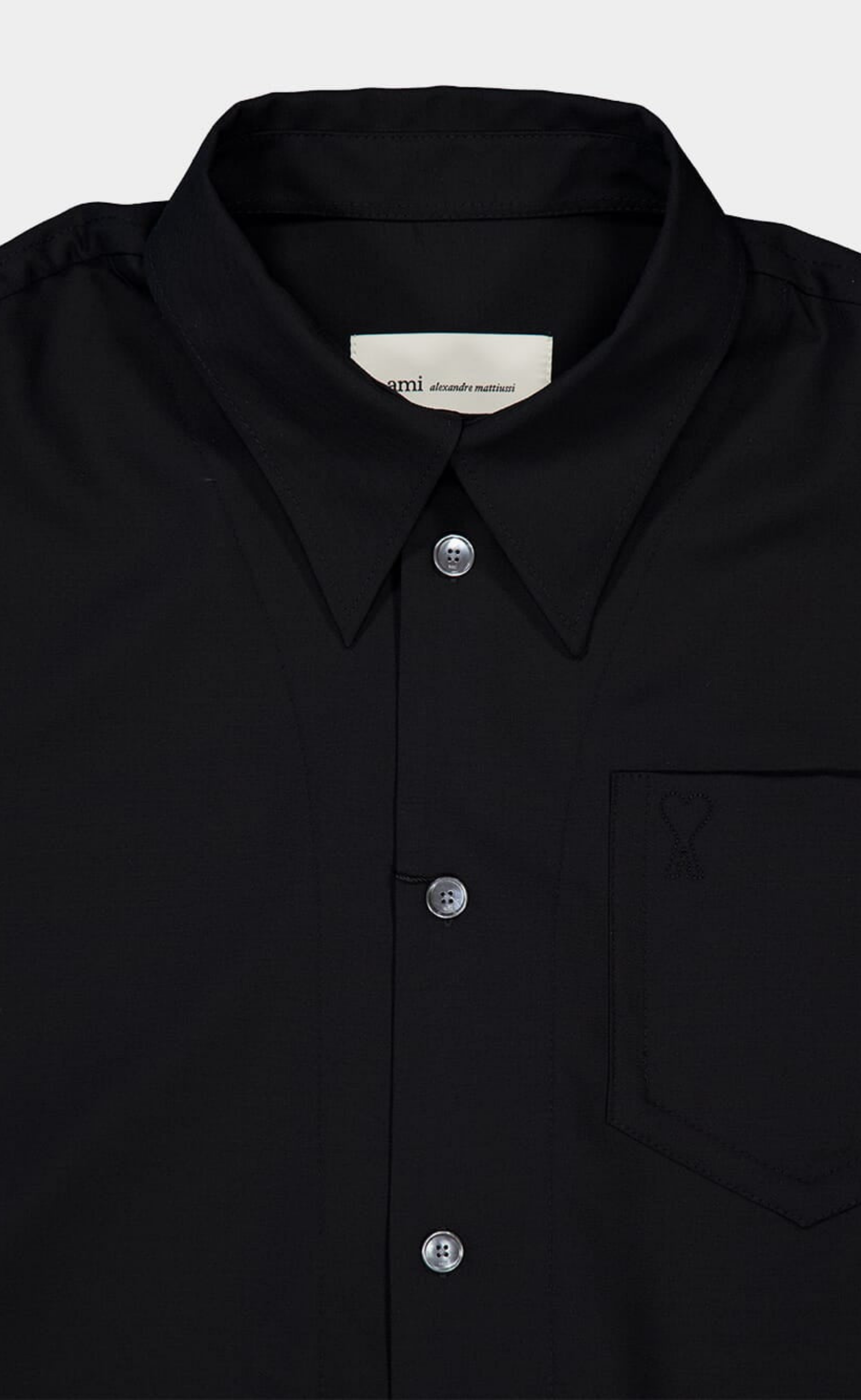 WIDE WITH SHARP COLLAR EMBOSSED AMI DE COEUR BLACK SHIRT