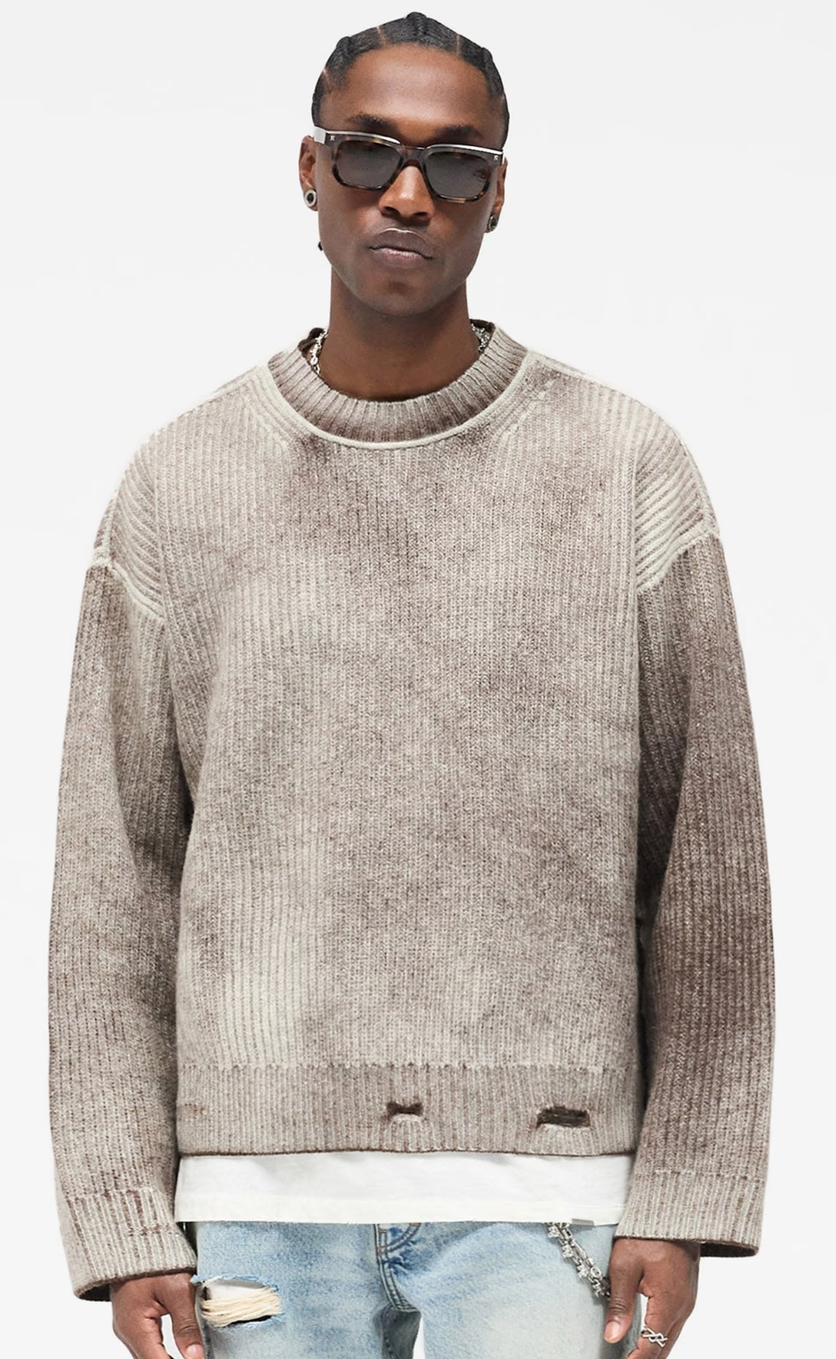 REVERSIBLE FADE OUT KNIT JET BLACK SWEATER