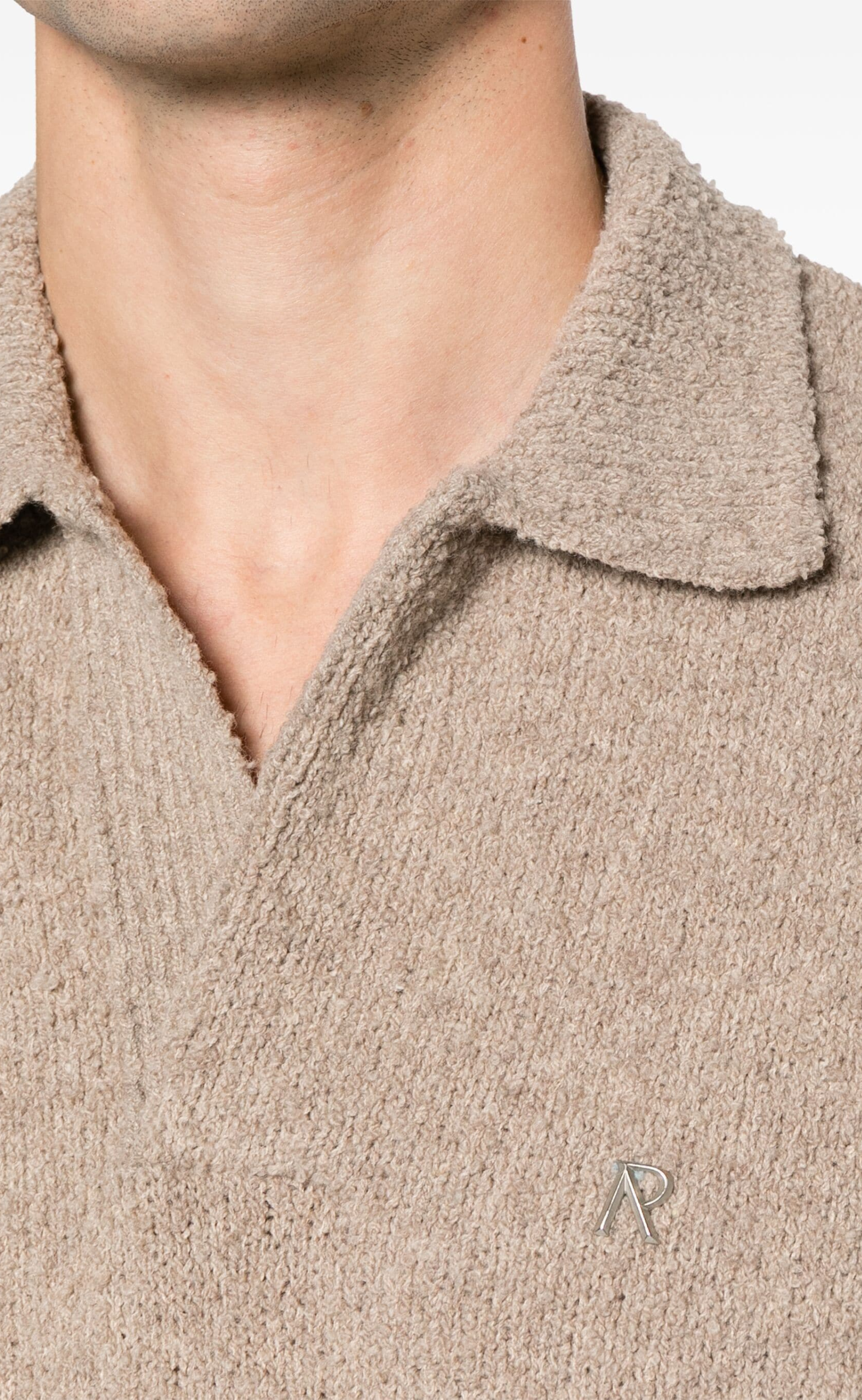 BOUCLE TEXTURED KNIT CASHMERE POLO T-SHIRT