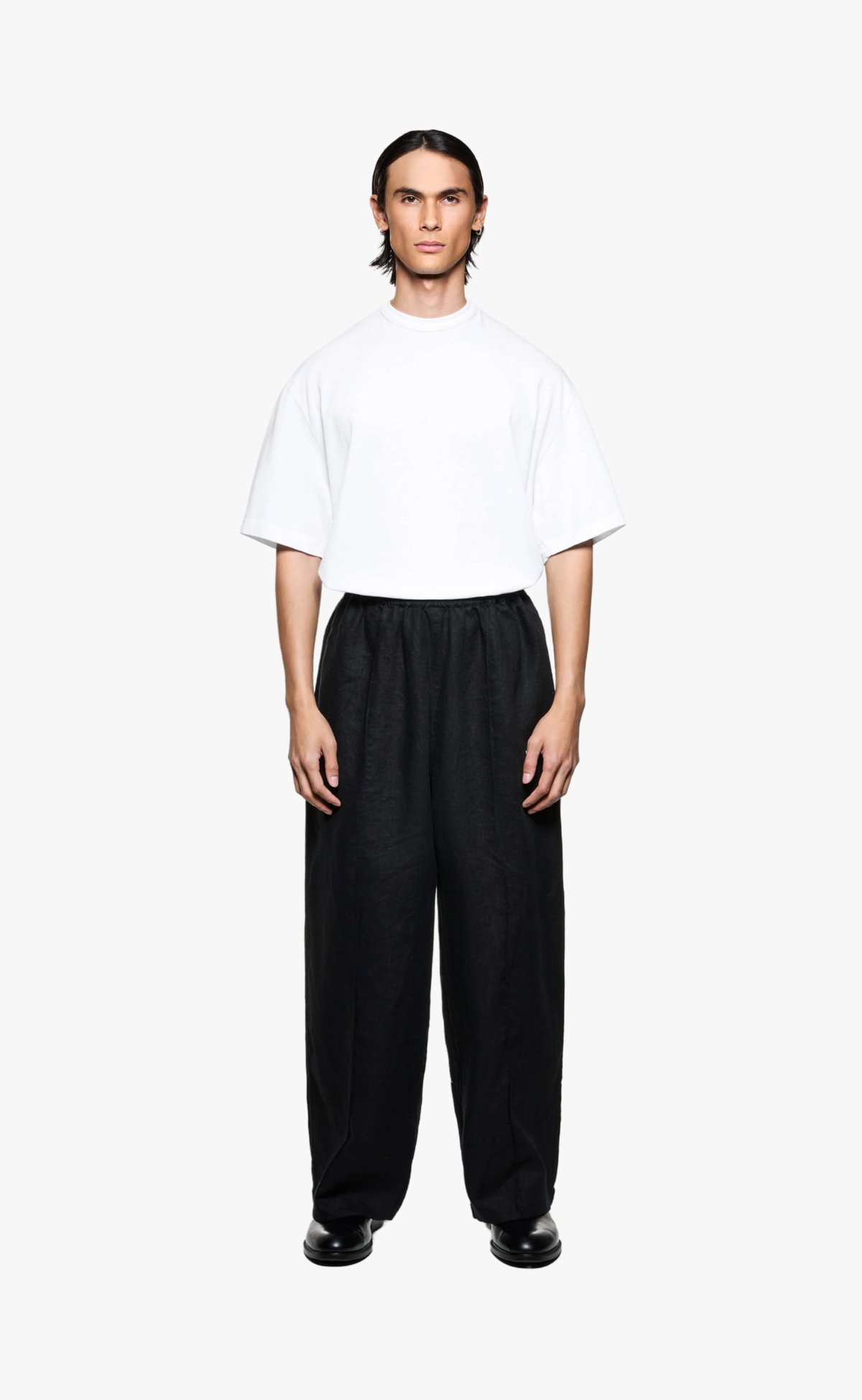 LINEN WIDE LEG BLACK PANTS