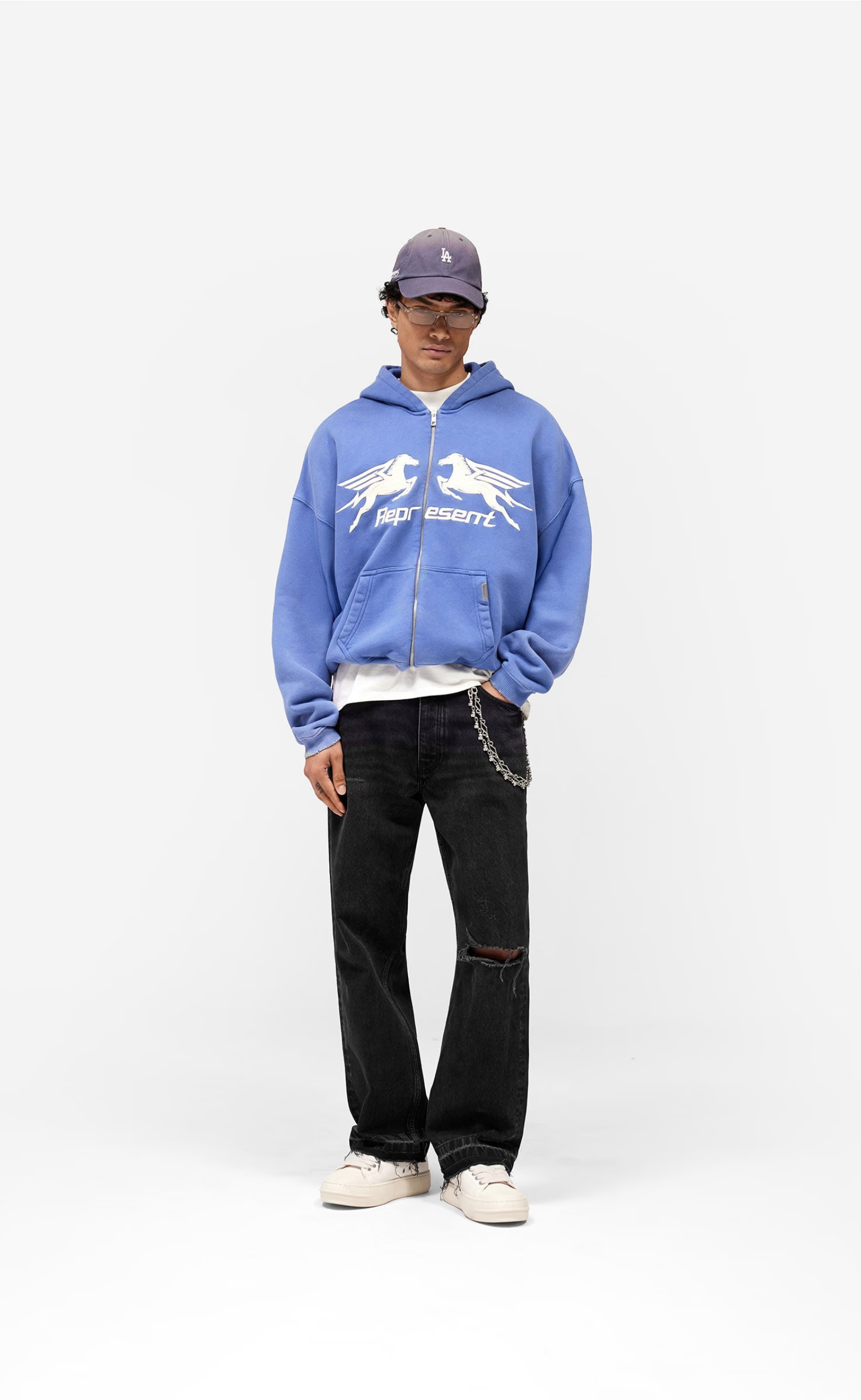 PEGASUS ZIP THROUGH INDIGO HOODIE