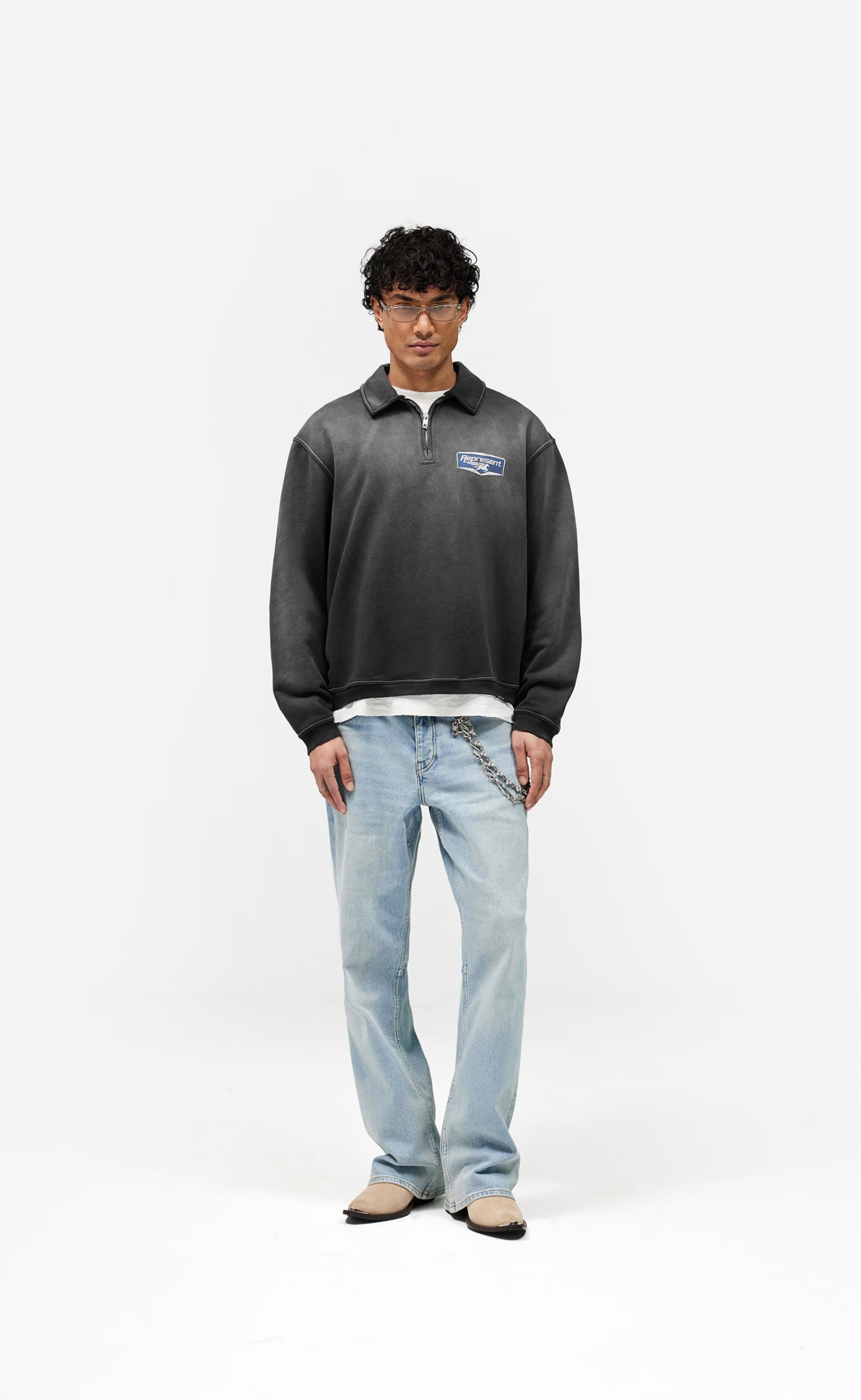 NOTHING FASTER STAINED BLACK QUARTER ZIP