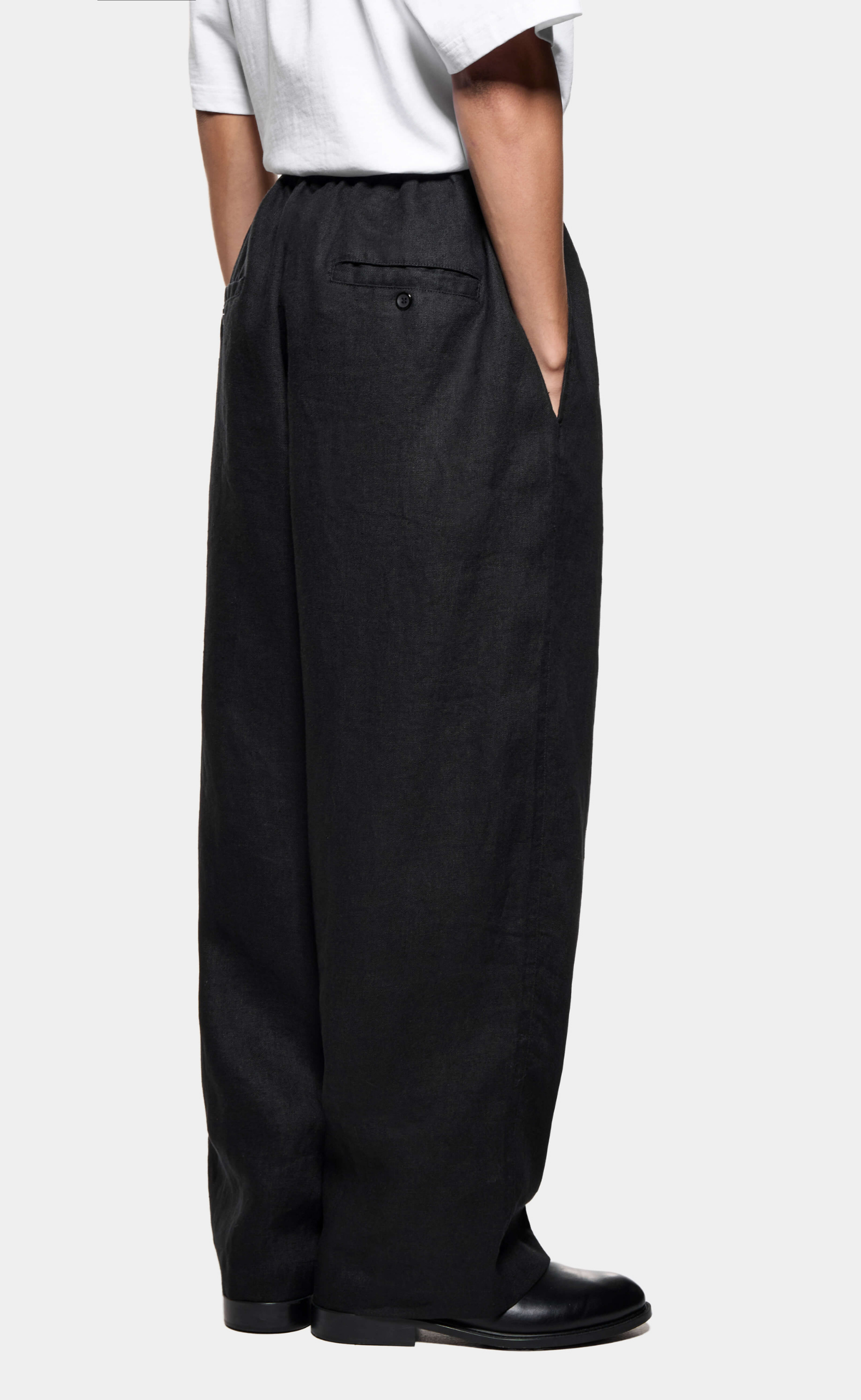 LINEN WIDE LEG BLACK PANTS