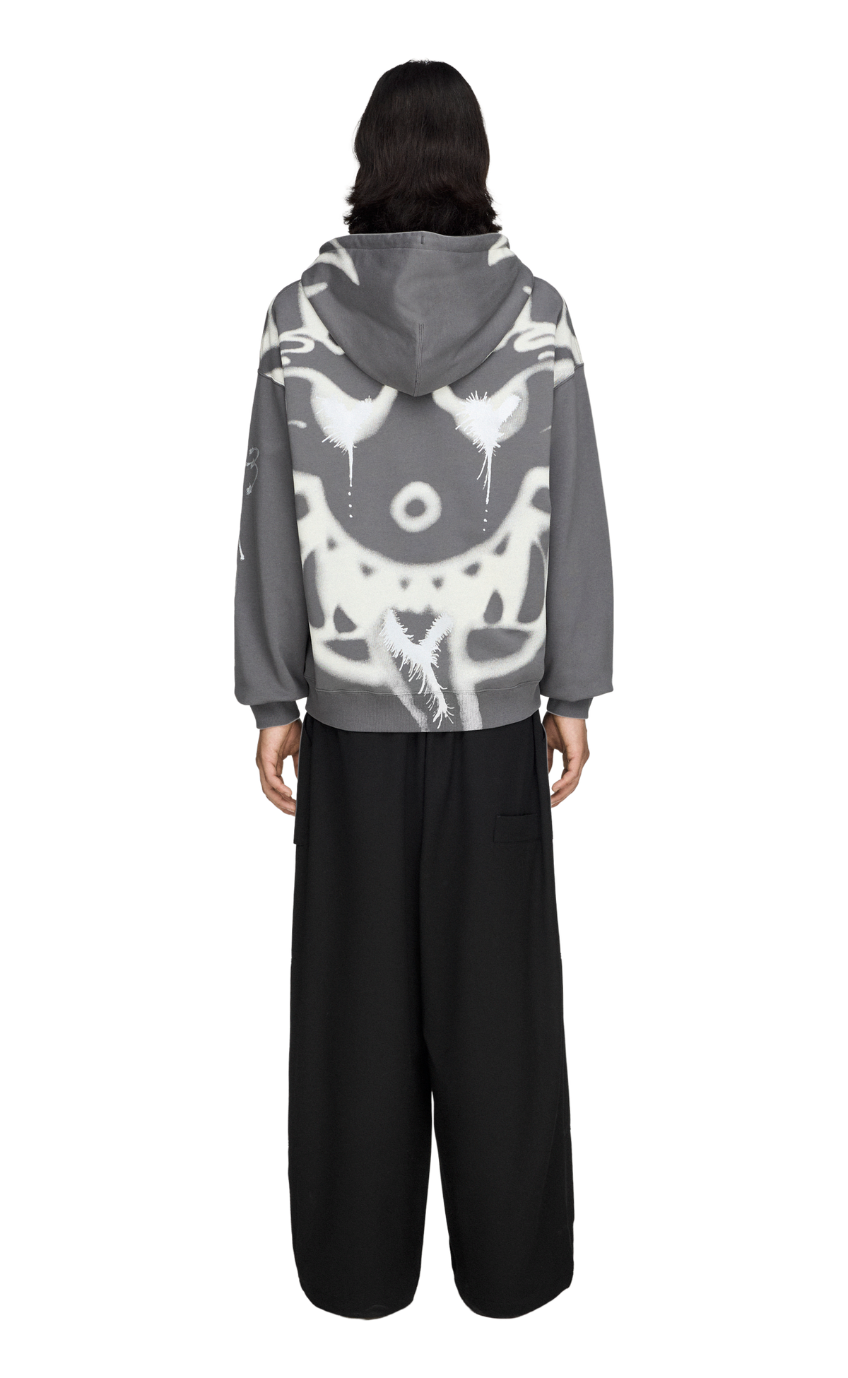 Y-3 CHITO GRAPHIC FRENCH TERRY ZIP GREY HOODIE