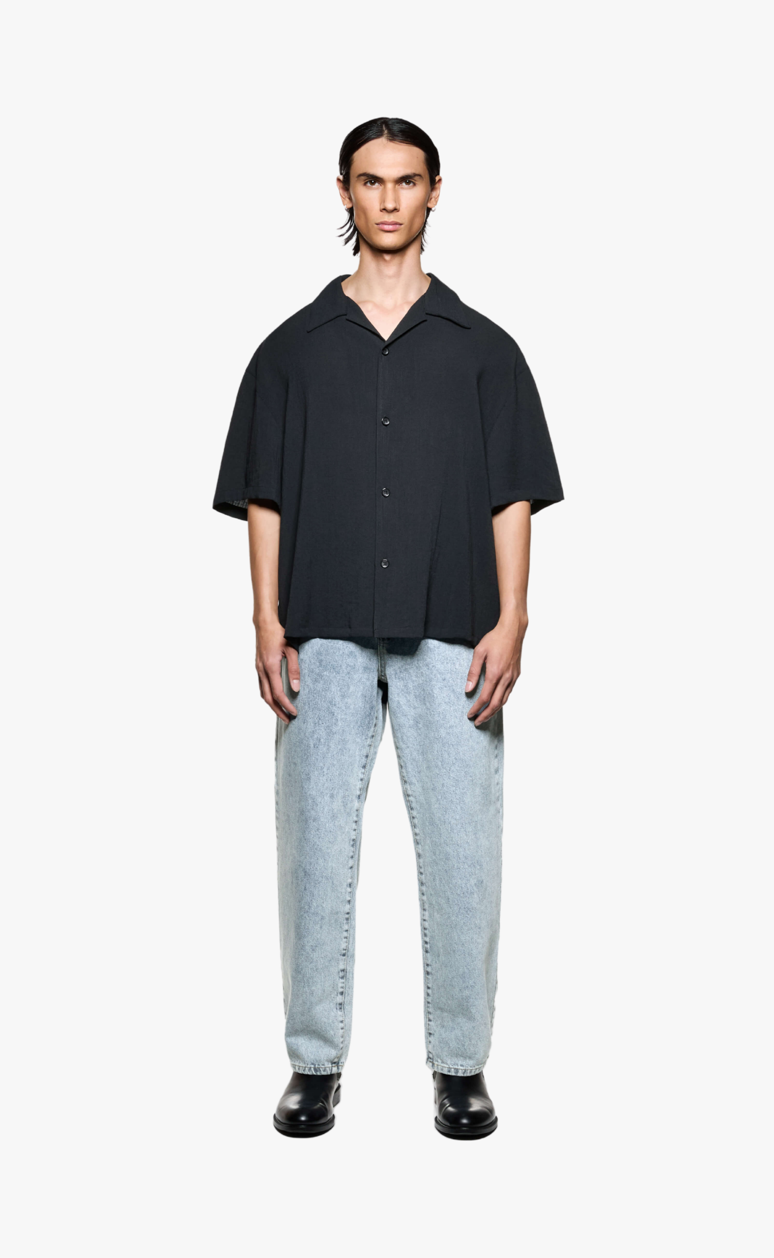DRAPE SLUB VACATION BLACK SHIRT