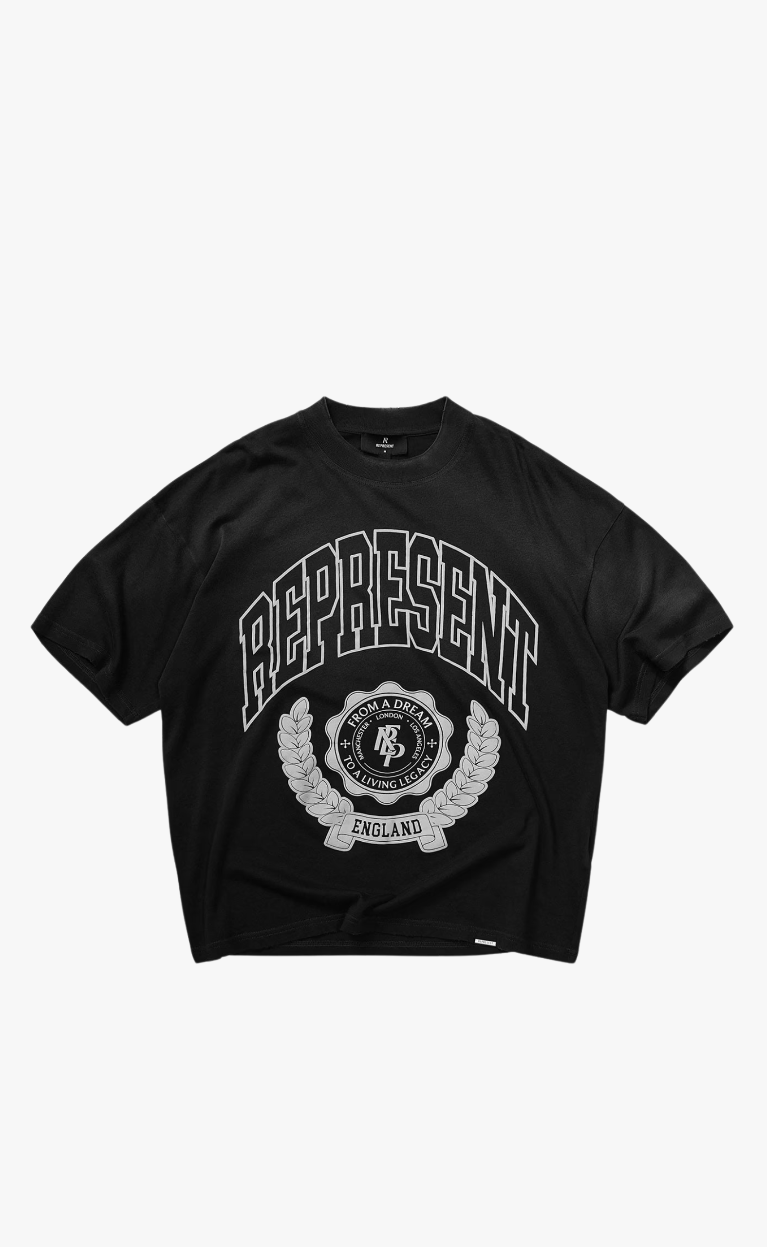 REPRESENT LEGACY CREST STAINED BLACK T-SHIRT