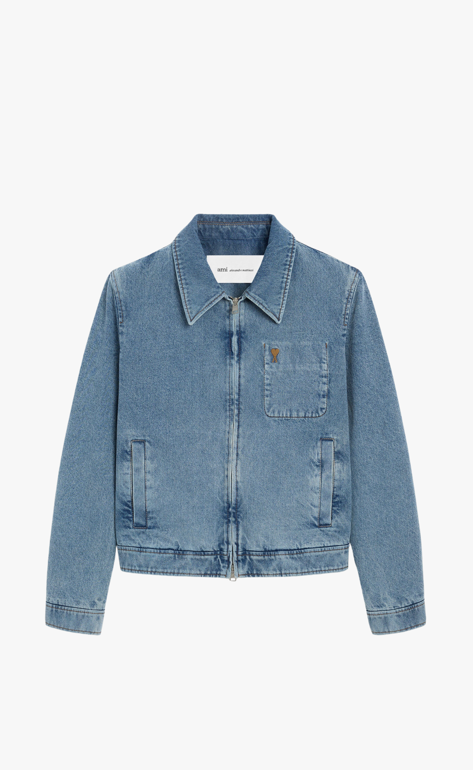 CONTRASTED AMI DE COEUR ZIPPED DENIM JACKET