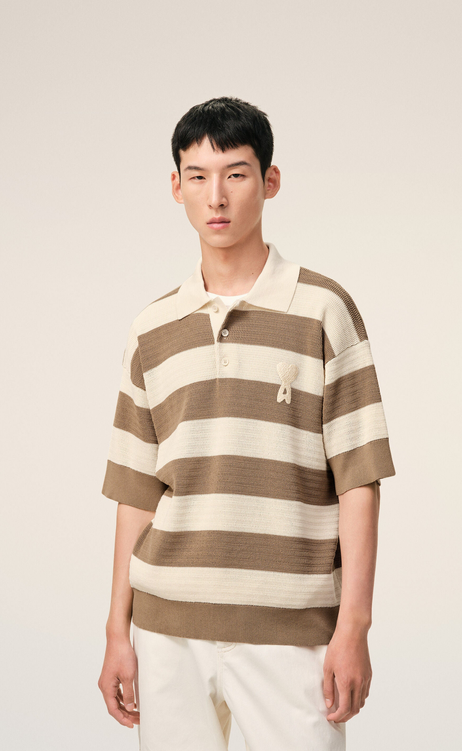 COTTON AMI DE COEUR CREAM CARBON POLO T-SHIRT