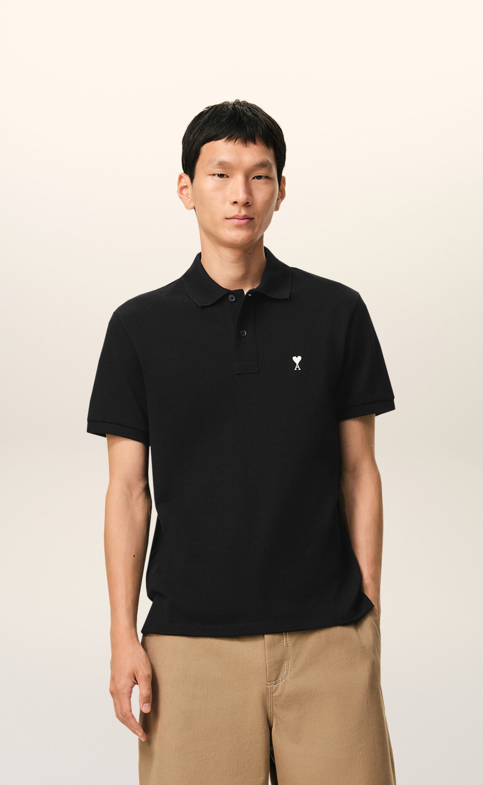 CONTRASTED AMI DE COEUR BLACK POLO T-SHIRT