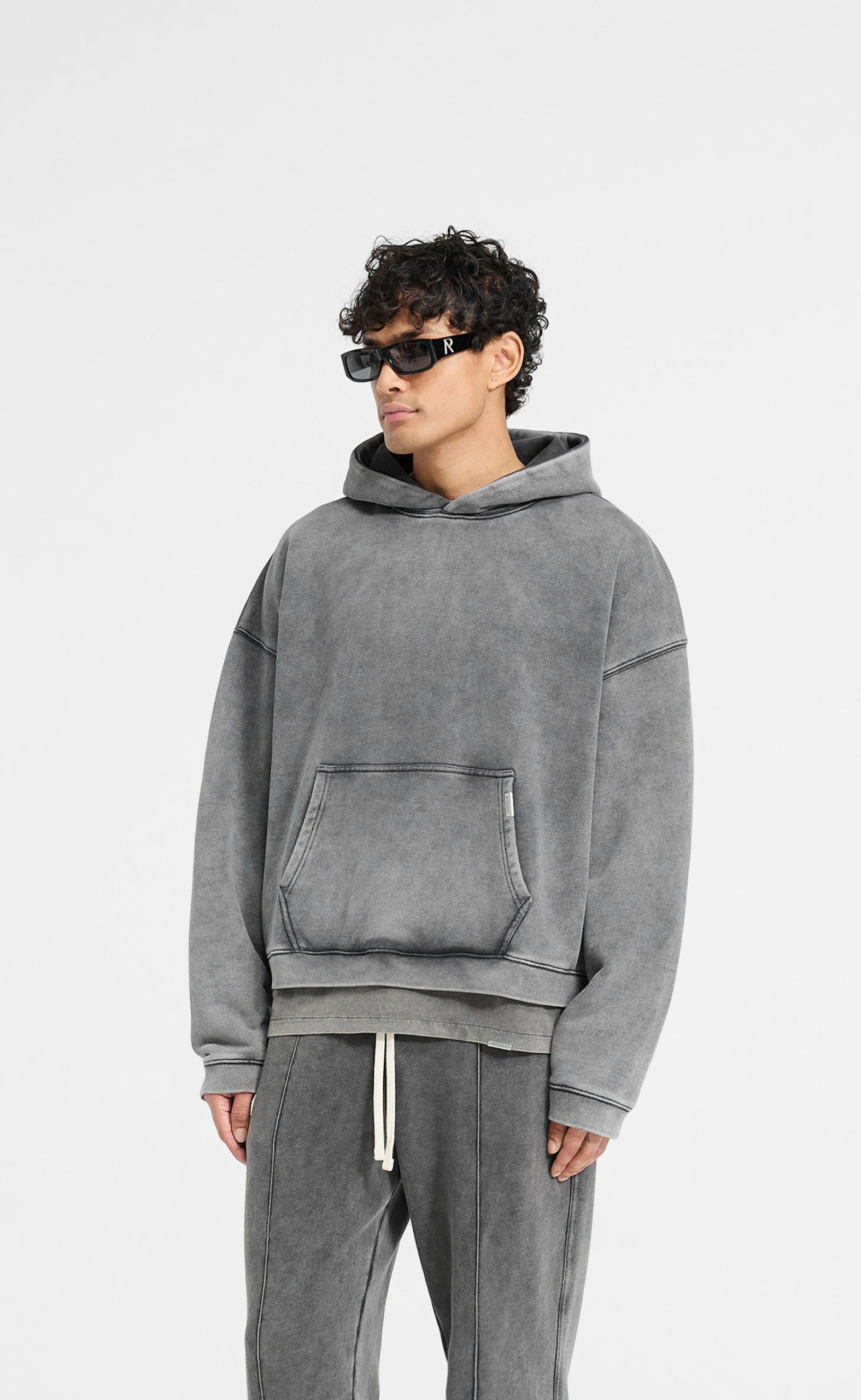INITIAL BOXY OVERSIZED VINTAGE GREY HOODIE
