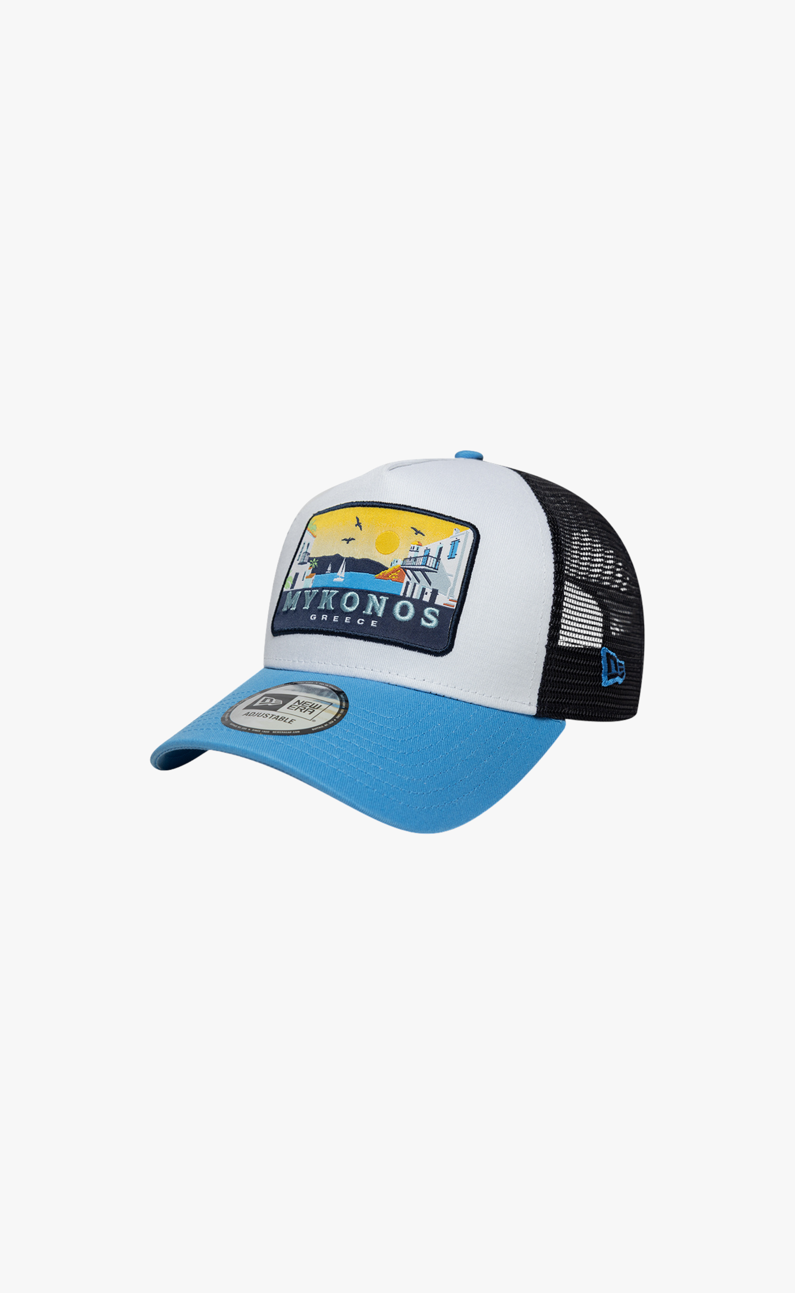 NEW ERA LOCATION PATCH 9 FORTY A-FRAME TRUCKER WHITE BLUE HAT
