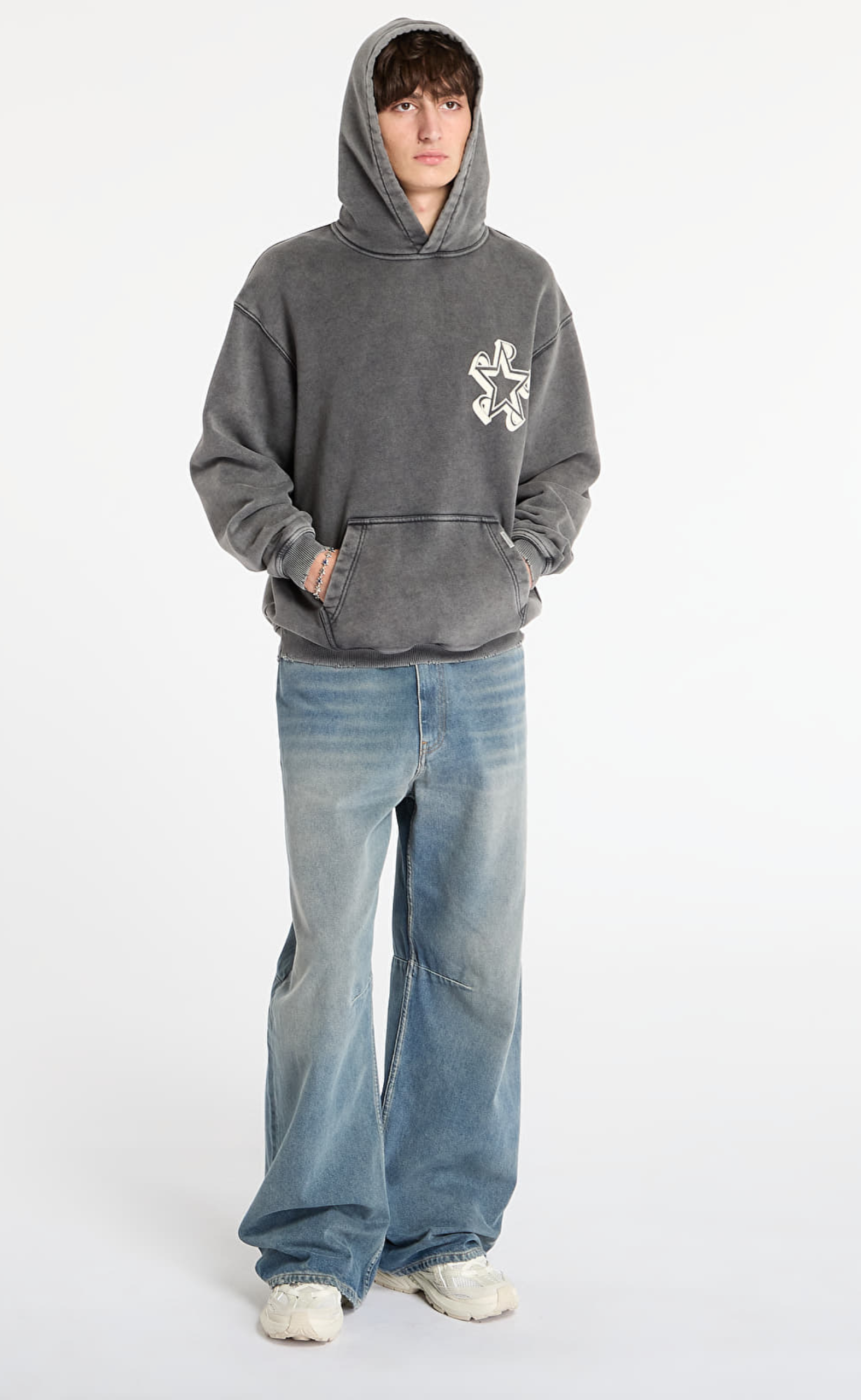 REPRESENT INITIAL STAR VINTAGE GREY HOODIE