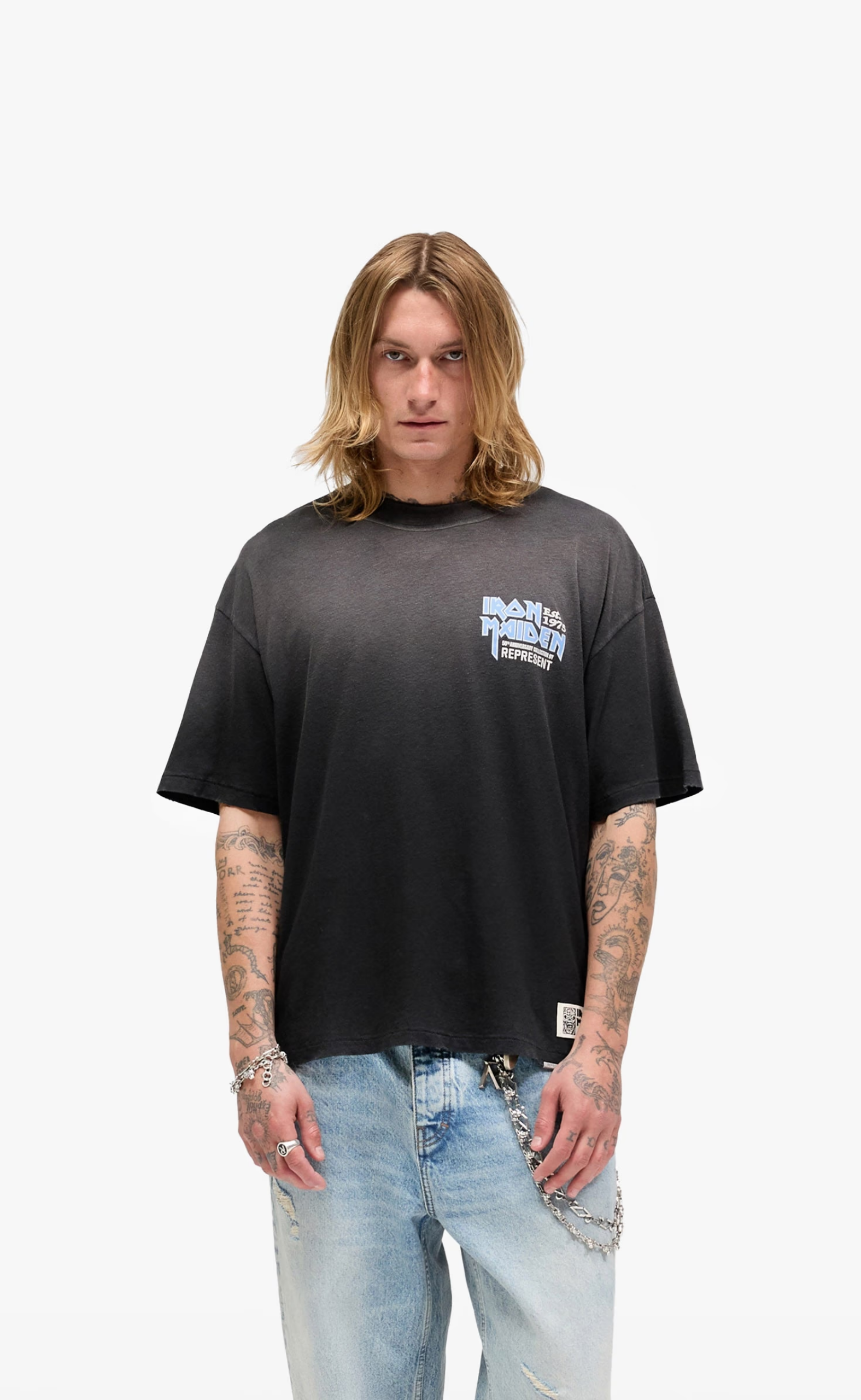IRON MAIDEN X ANNIVERSARY STAINED BLACK T-SHIRT