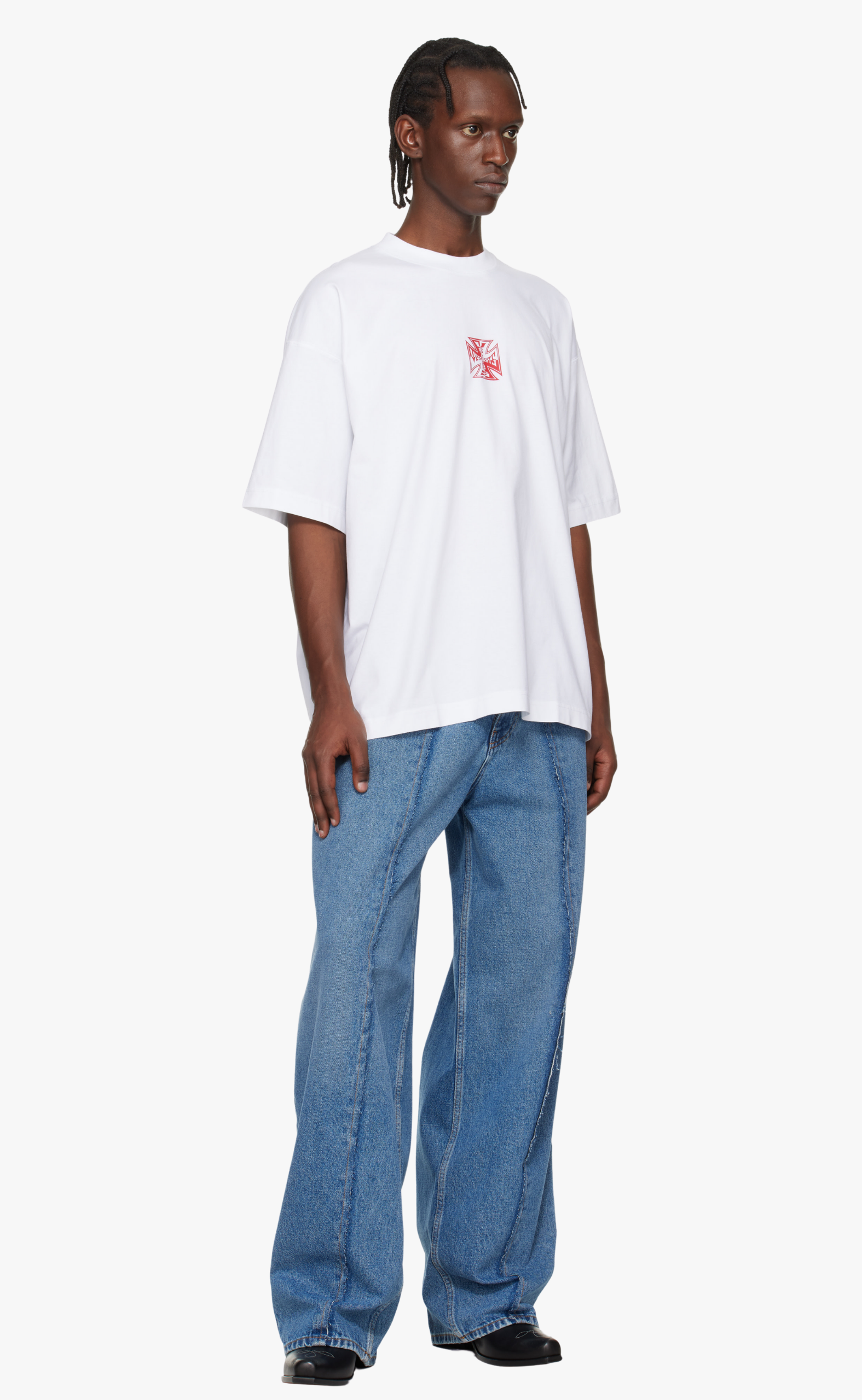 DOUBLE BIKER CROSS LOGO WHITE T-SHIRT