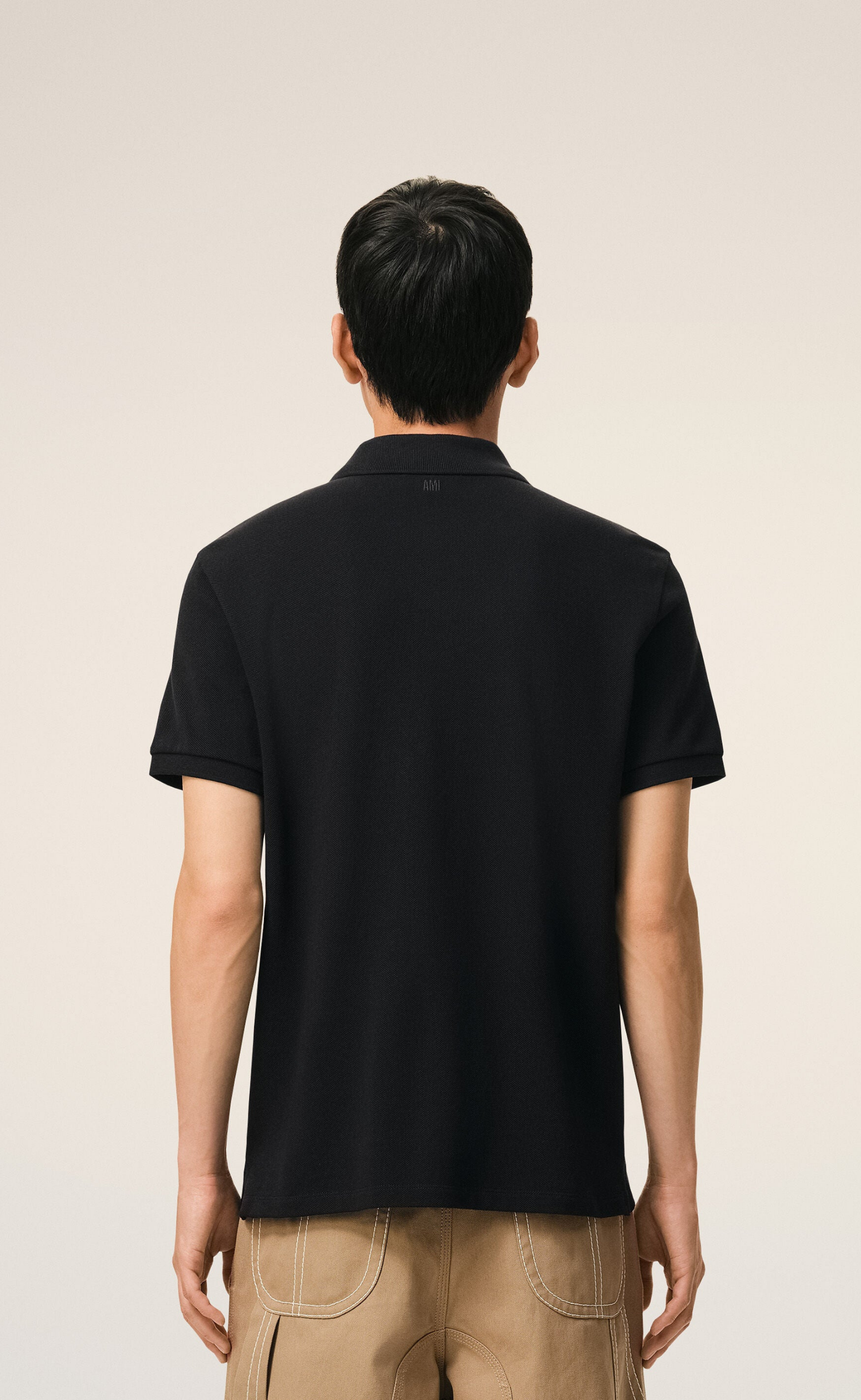 CONTRASTED AMI DE COEUR BLACK POLO T-SHIRT