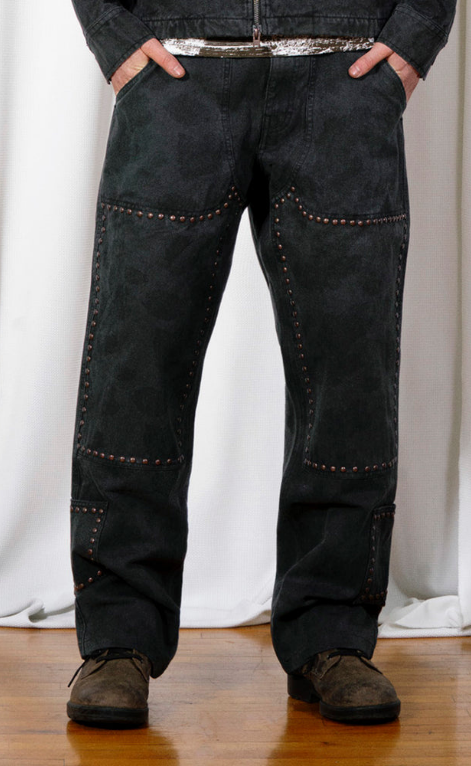 COWHIDE DOUBLE KNEE BLACK PANTS
