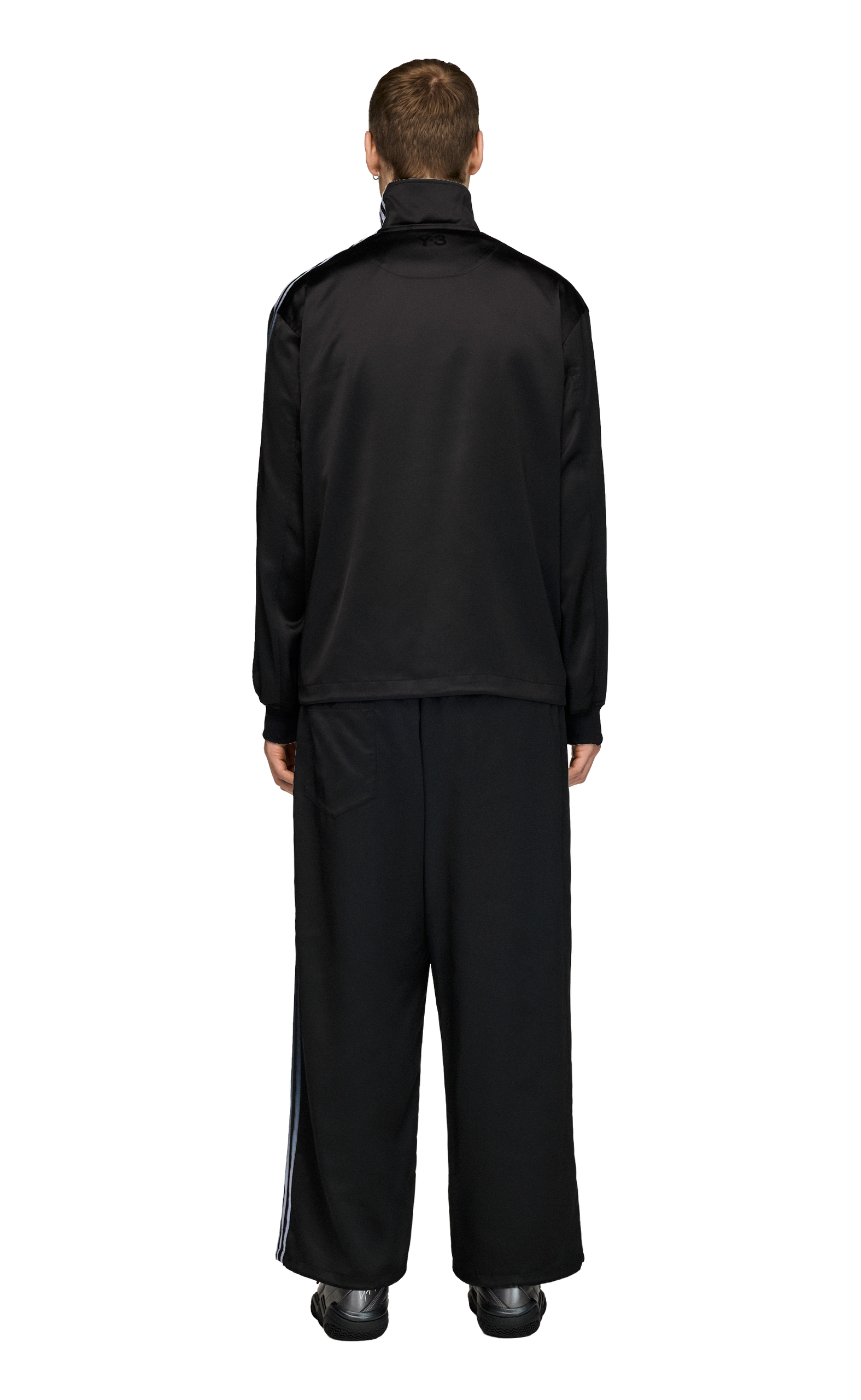 Y-3 SATIN GRADIENT 3 STRIPES TRACK TOP BLACK HOODIE