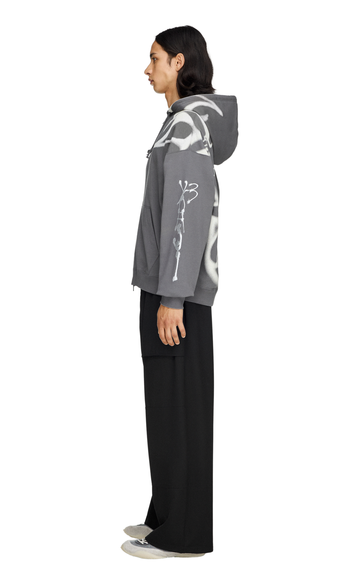 Y-3 CHITO GRAPHIC FRENCH TERRY ZIP GREY HOODIE
