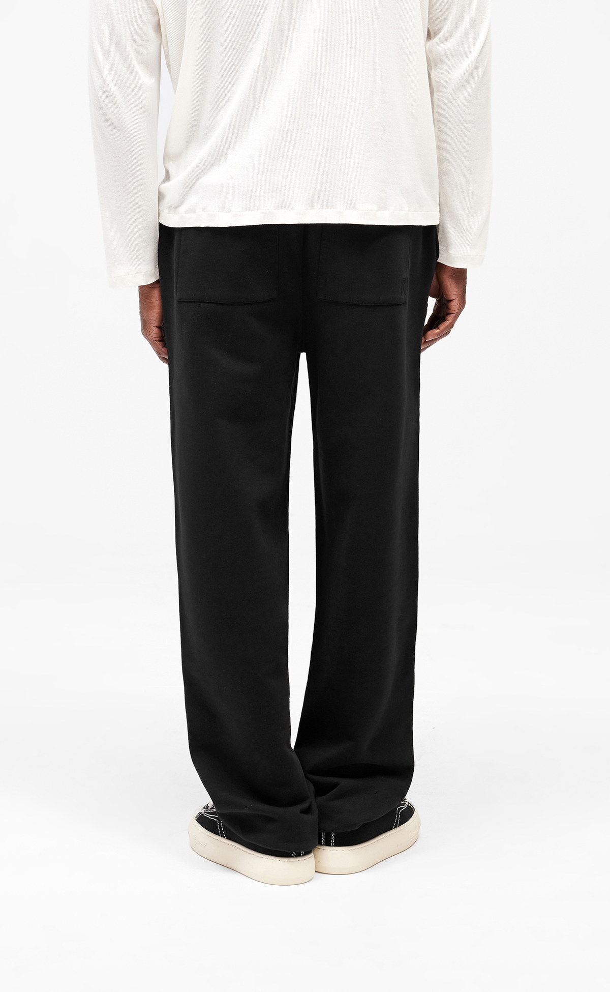 INITIAL WIDE LEG CUFFED JET BLACK SWEATPANTS
