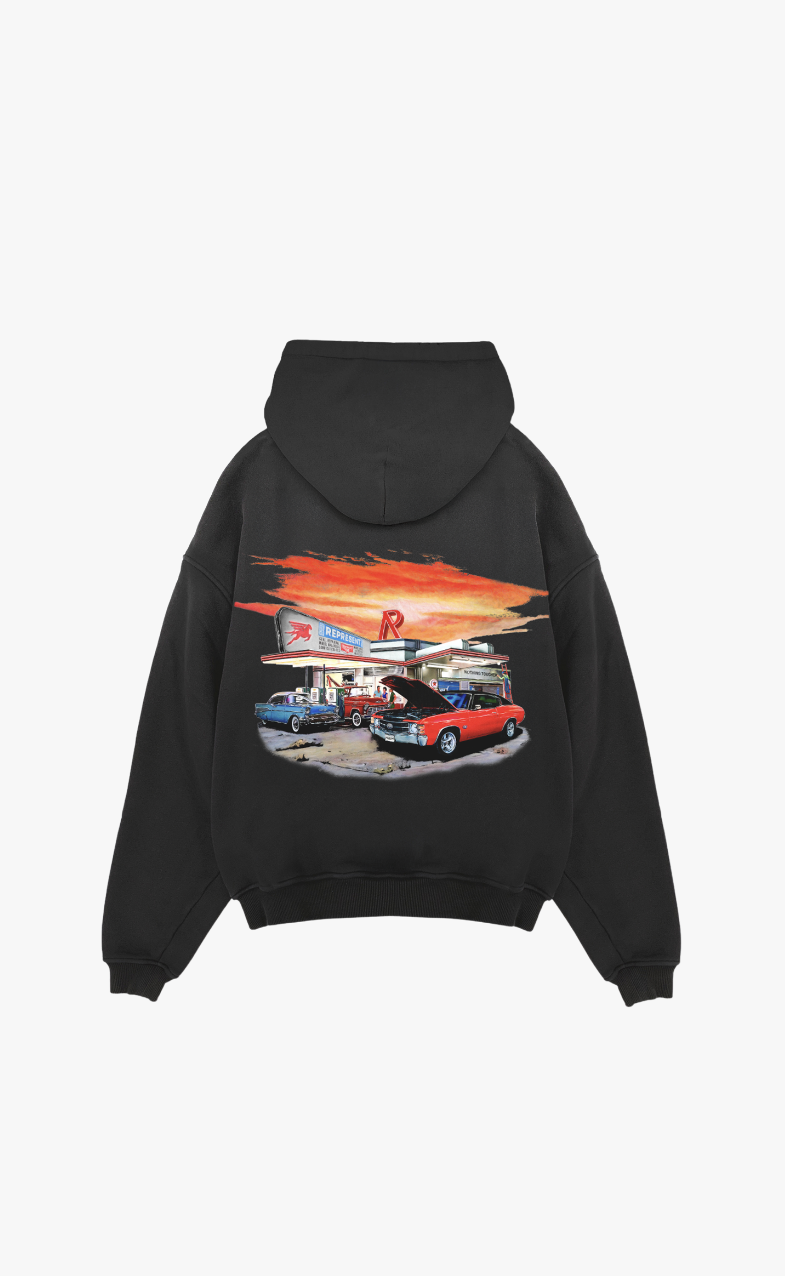 24 HOUR SERVICE STAINED BLACK HOODIE