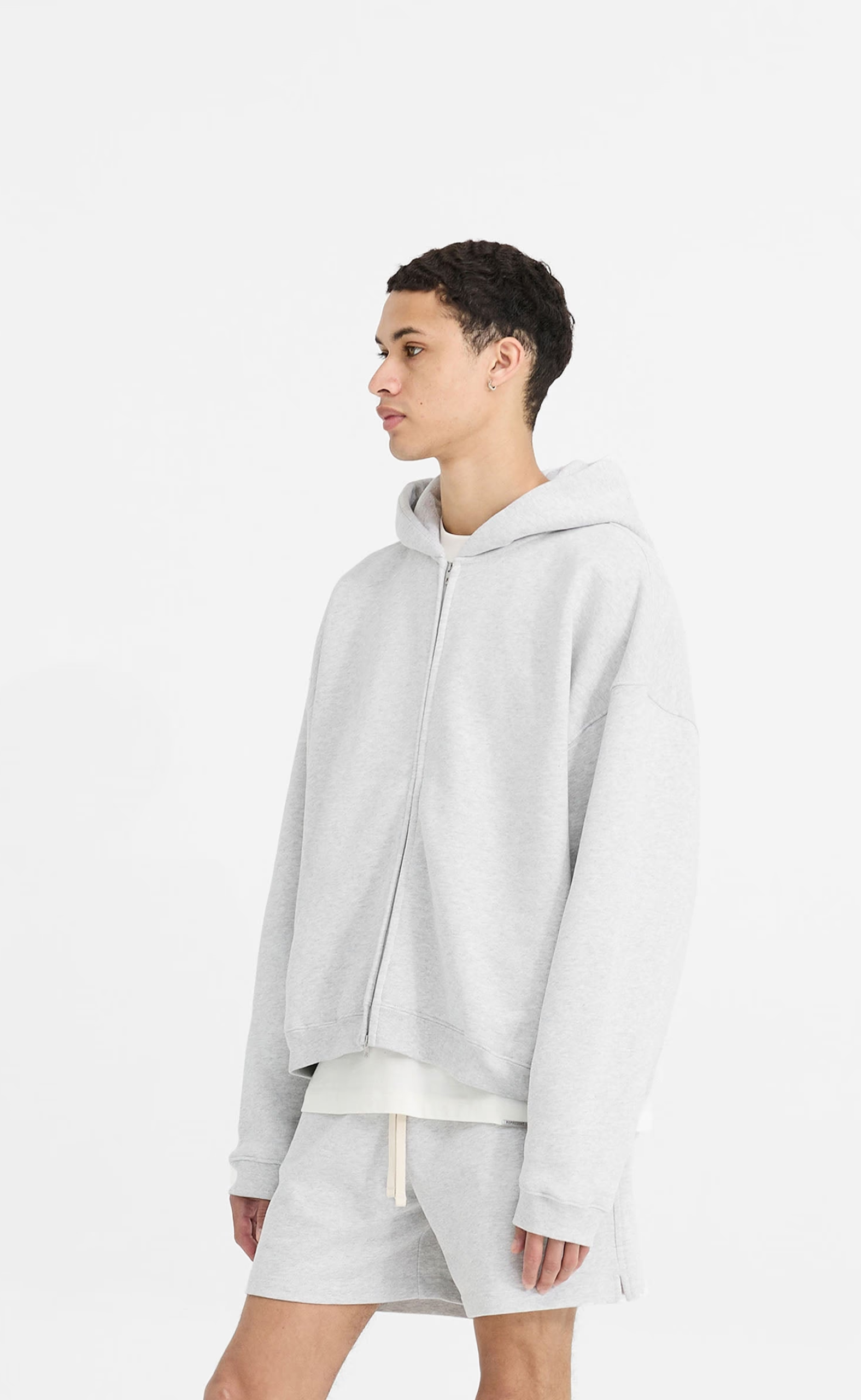INITIAL BOXY OVERSIZED ZIP THROUGH ICE GREY MARL HOODIE