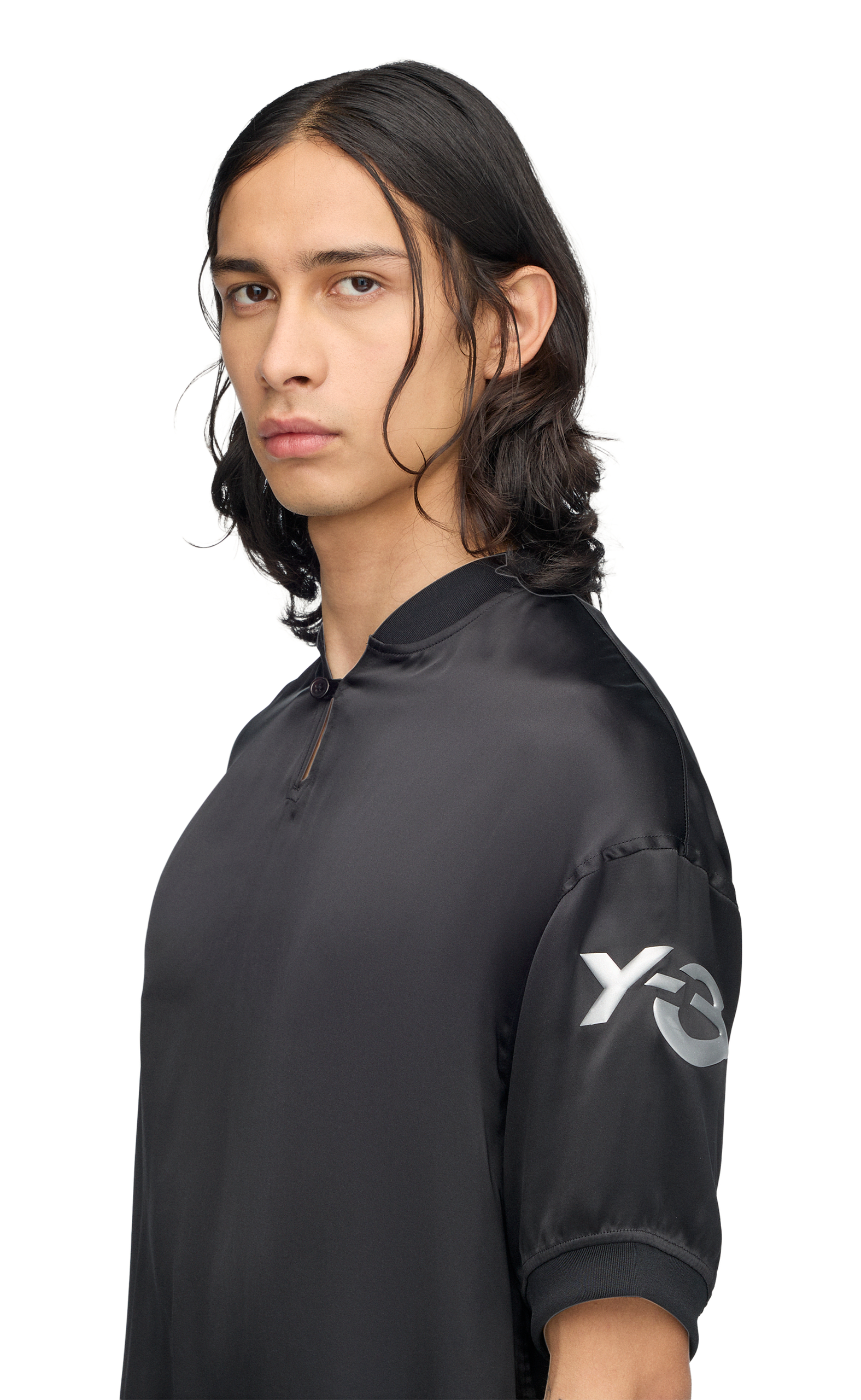 Y-3 LIQUID LOGO SATIN JERSEY BLACK T-SHIRT
