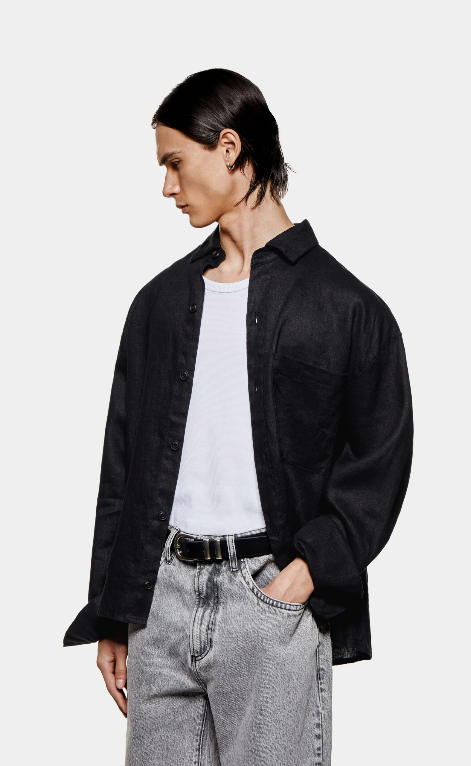 LINEN BOX DRESS BLACK SHIRT