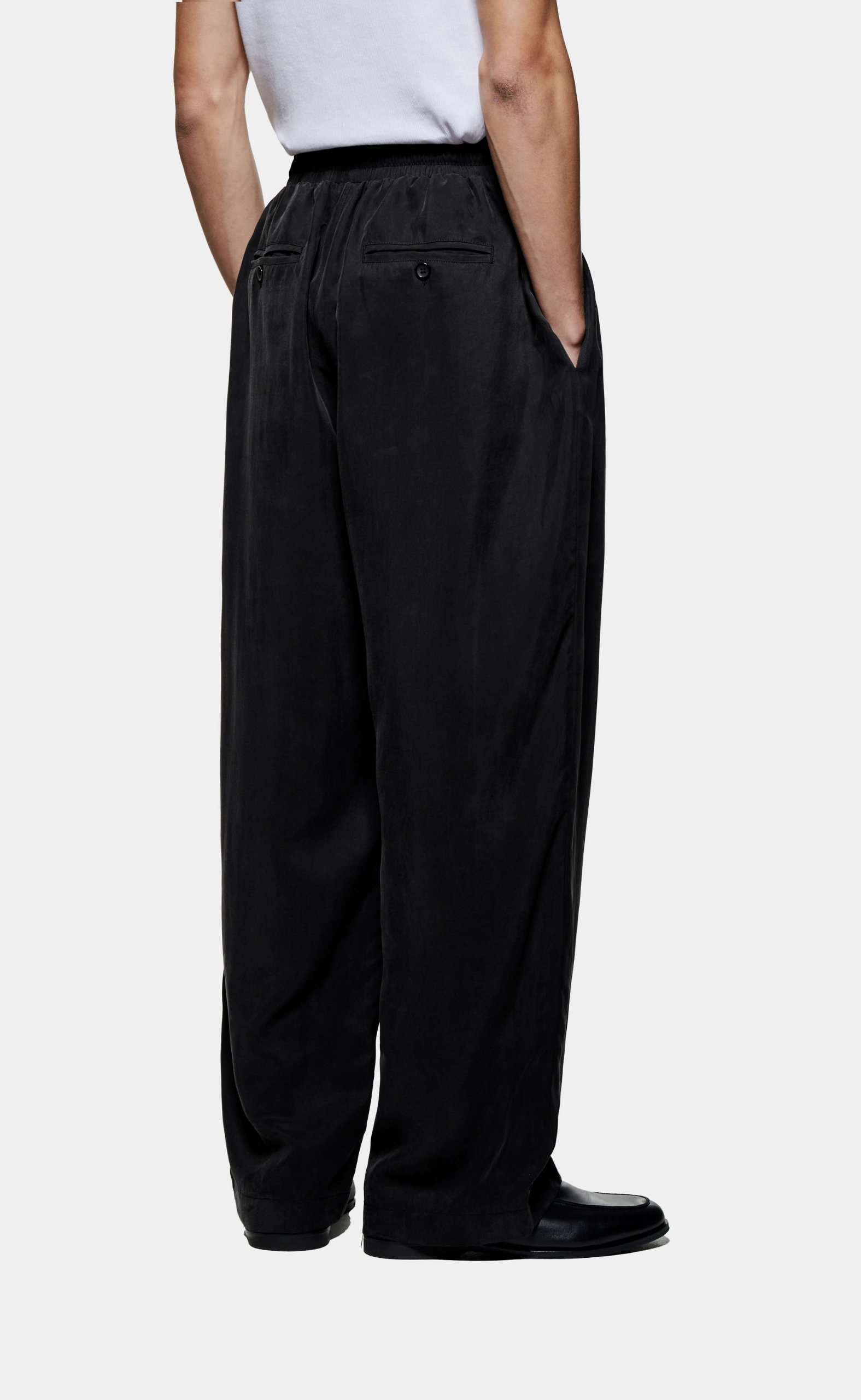 SANDWASH CUPRO WIDE LEG BLACK TROUSERS