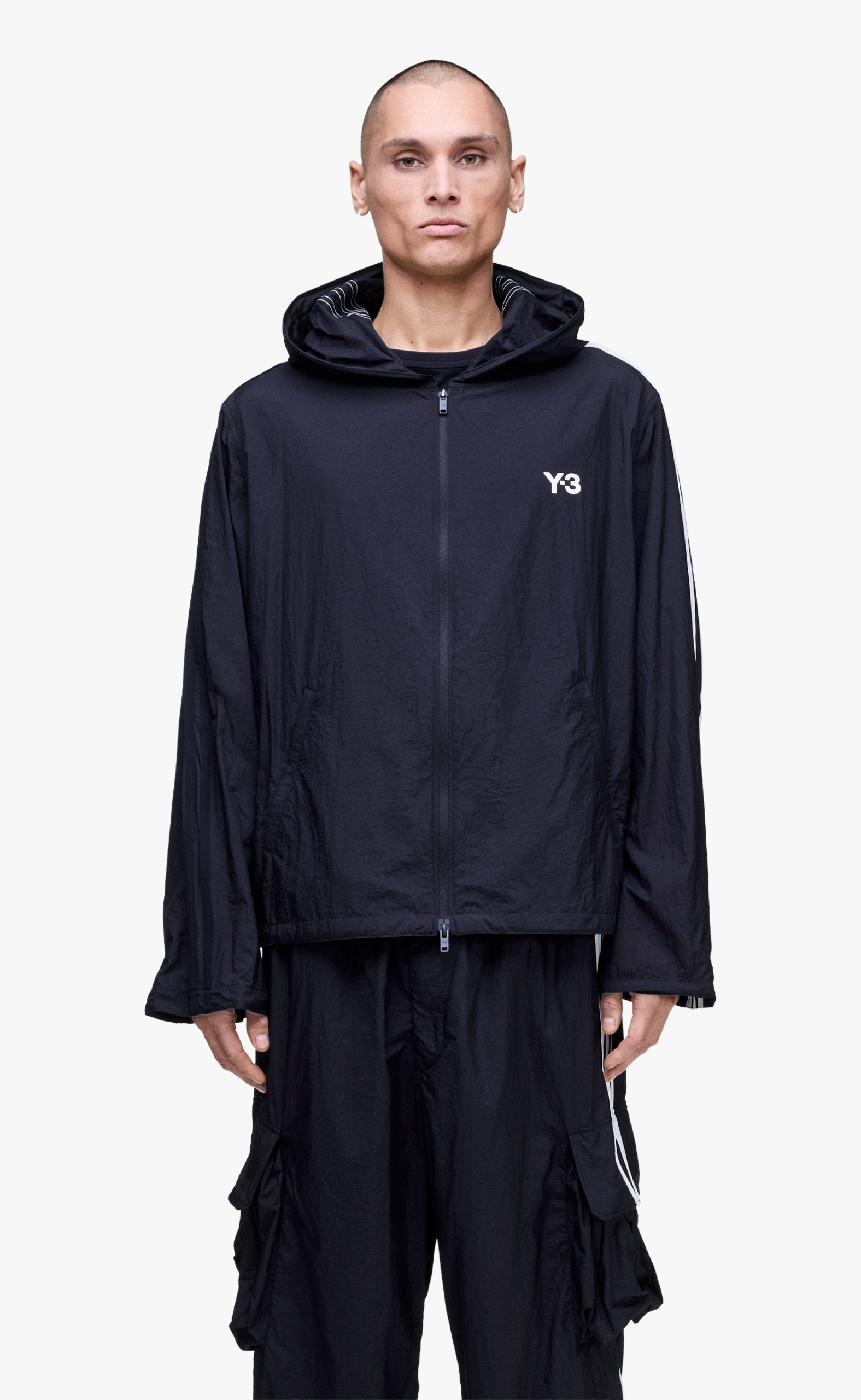 Y-3 NYLON WIRED 3 STRIPES BLACK JACKET