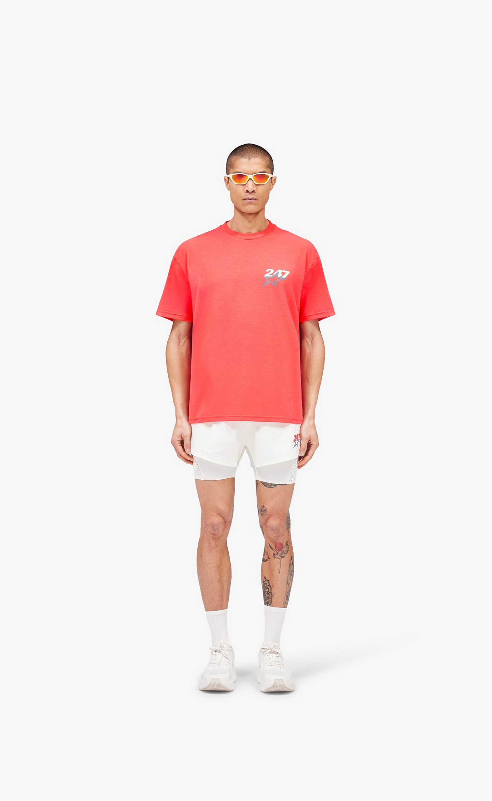TEAM 247 STAR PRINT OVERSIZED RACING RED T-SHIRT